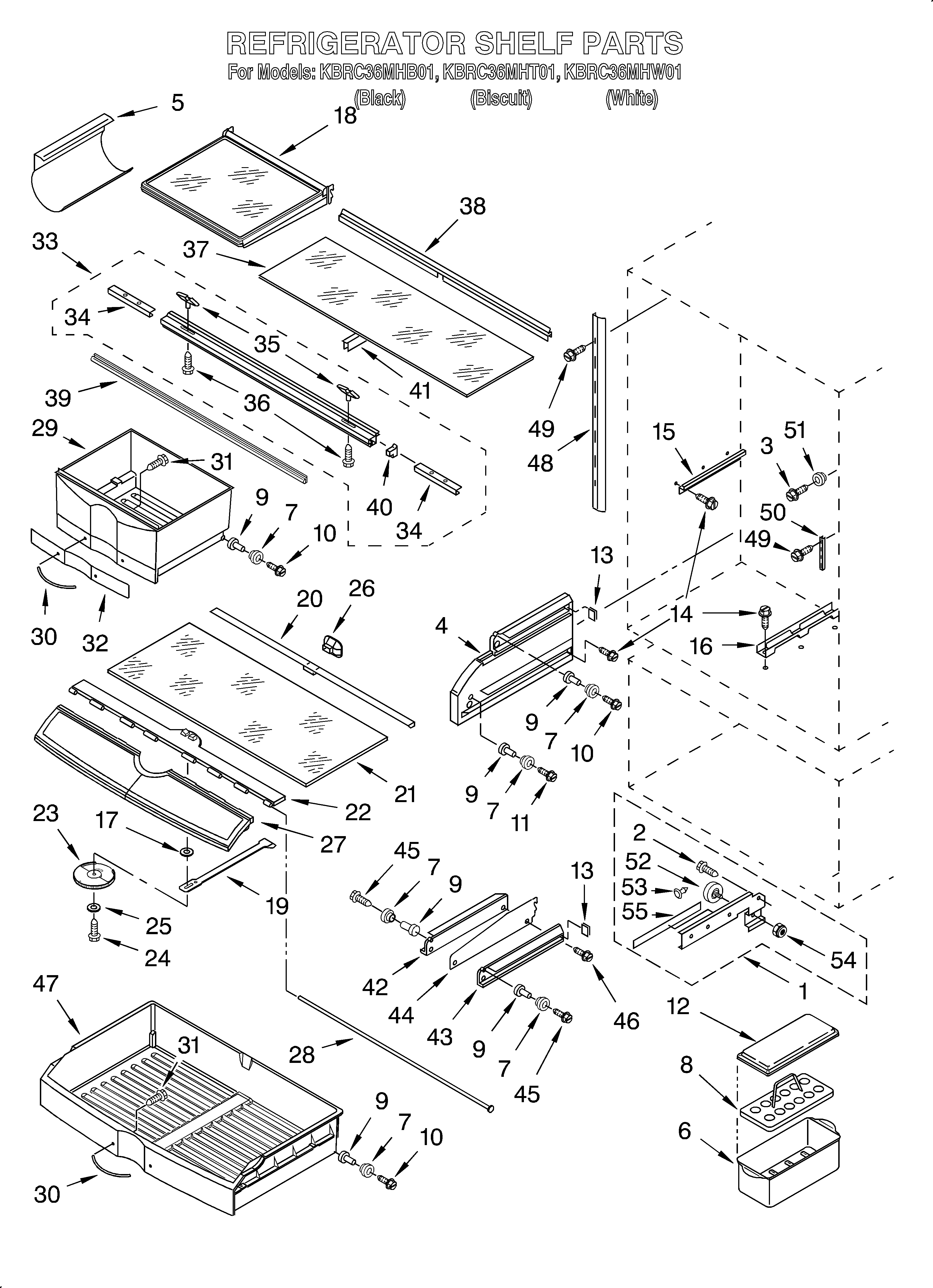 KitchenAid KBRC36MHW01 refrigerator shelf diagram
