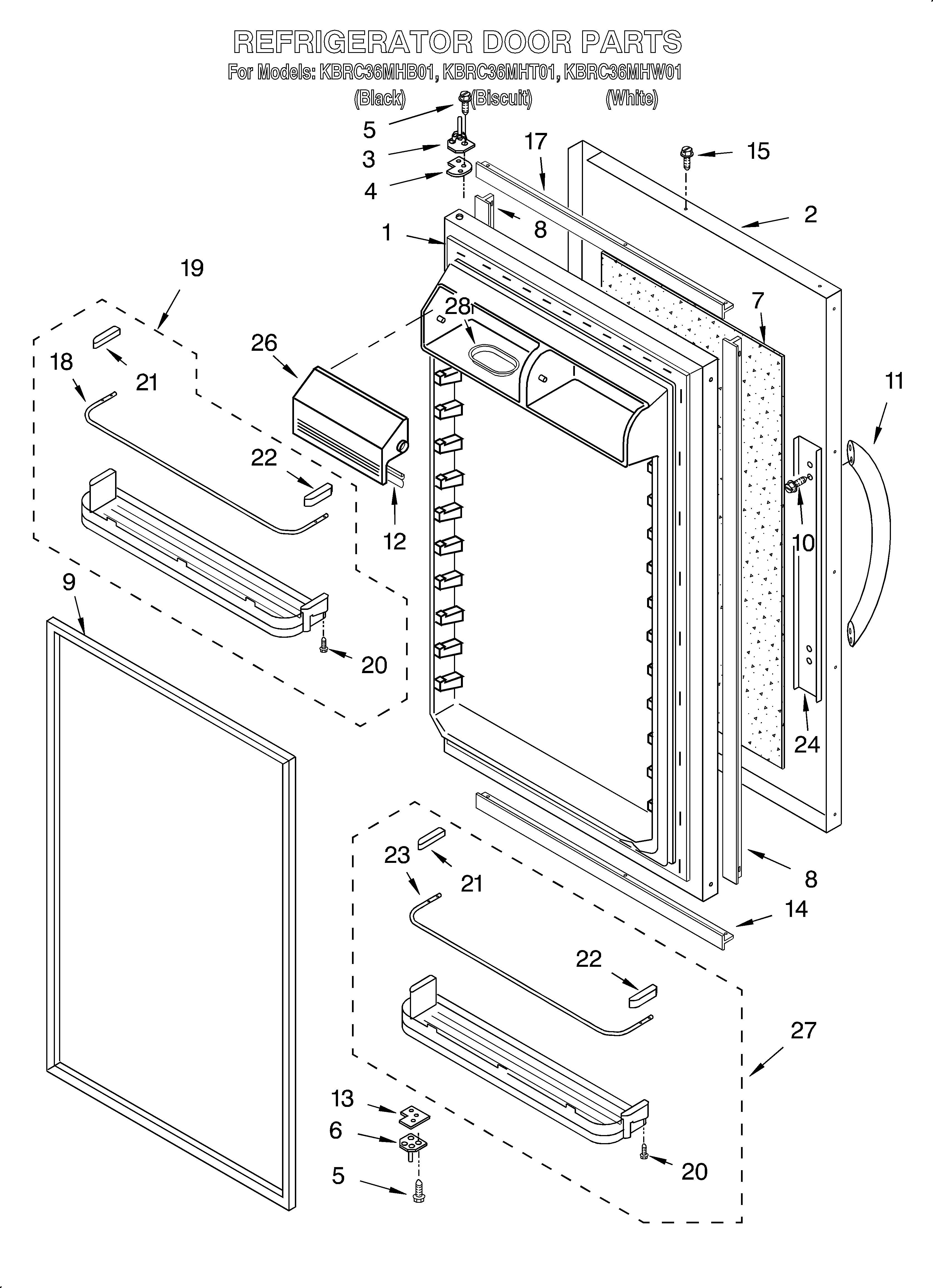 KitchenAid KBRC36MHW01 refrigerator door diagram