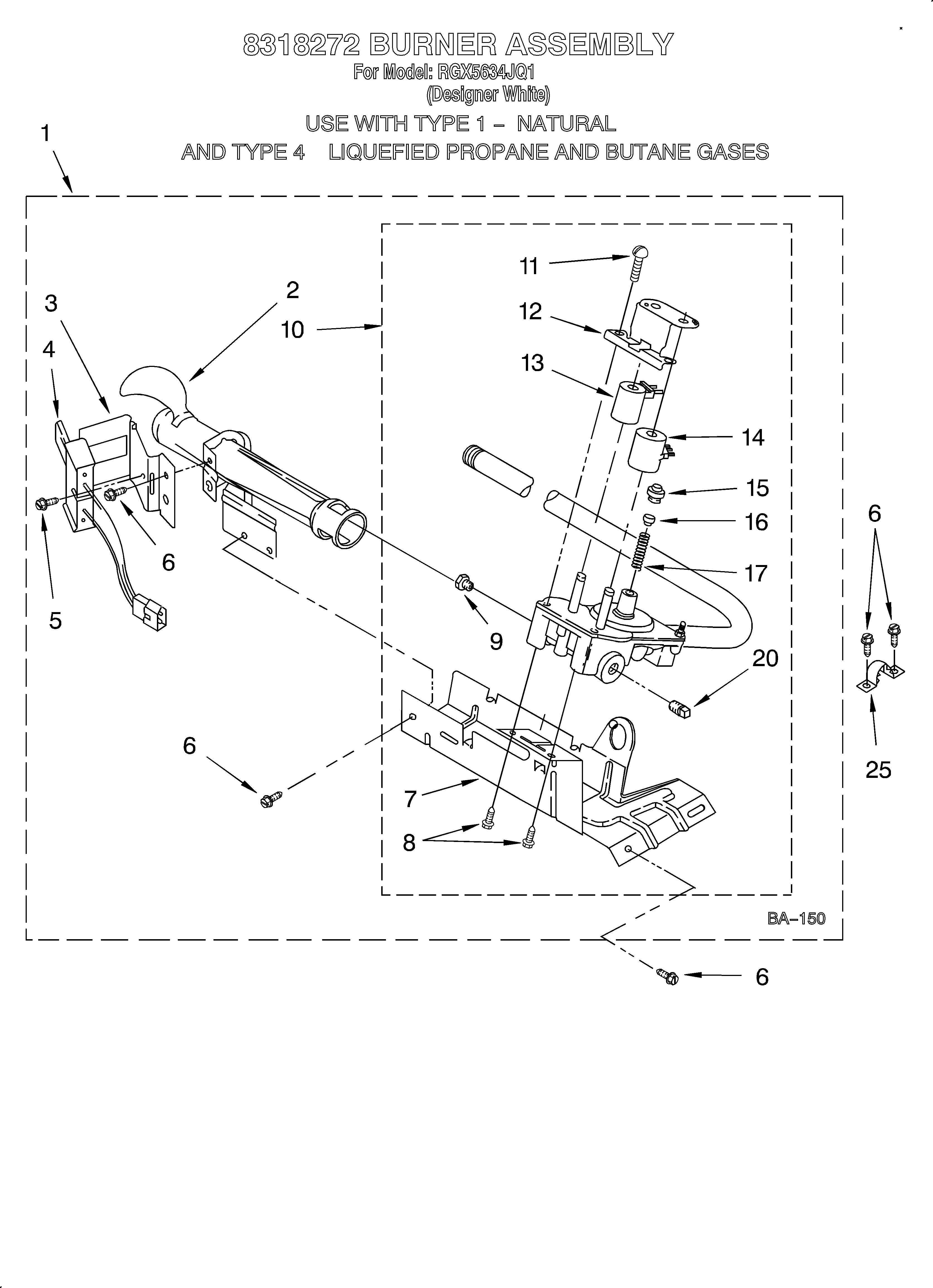 Roper RGX5634JQ1 8318272 burner assembly diagram