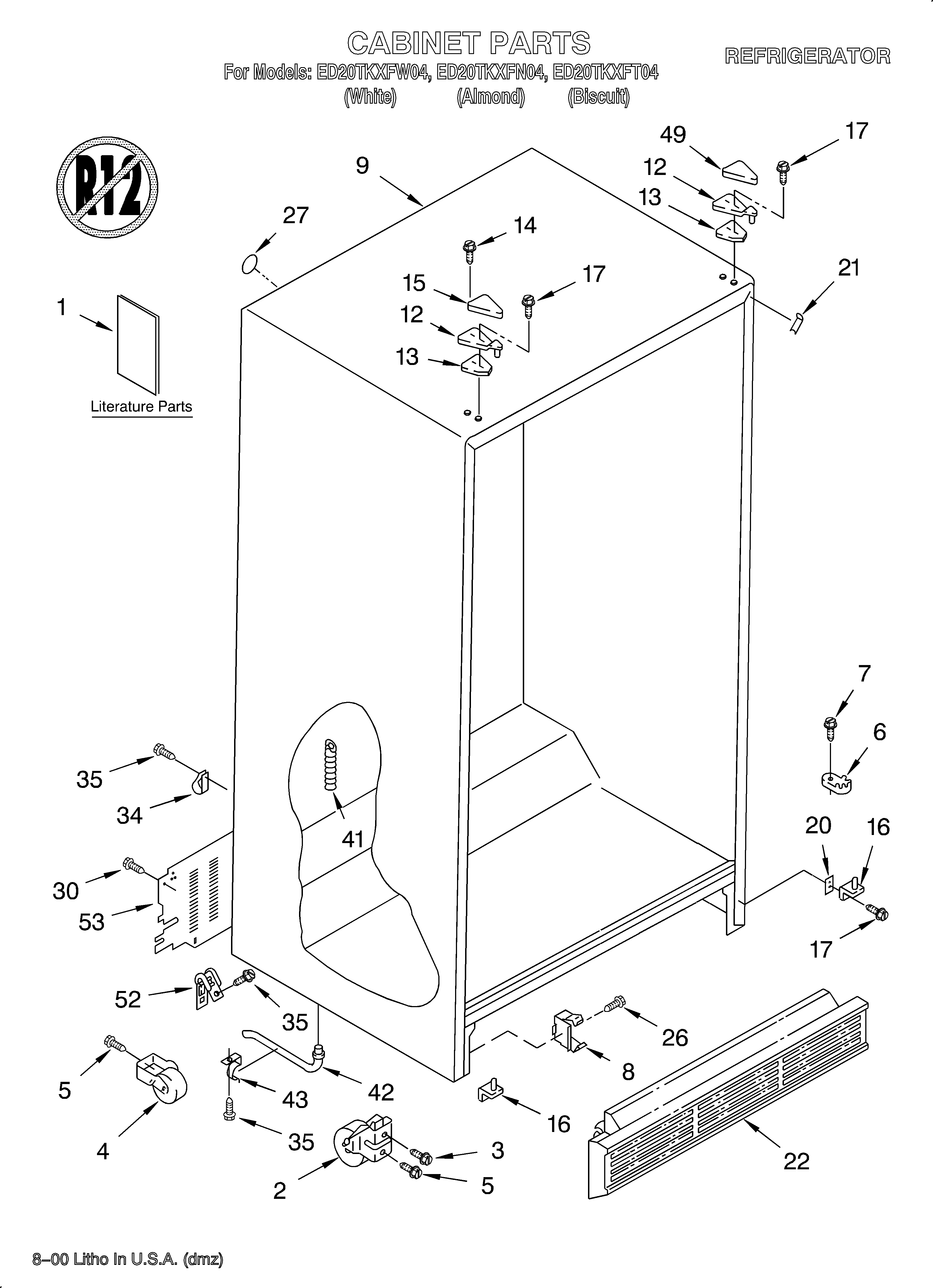 Whirlpool ED20TKXFN04 cabinet/literature diagram