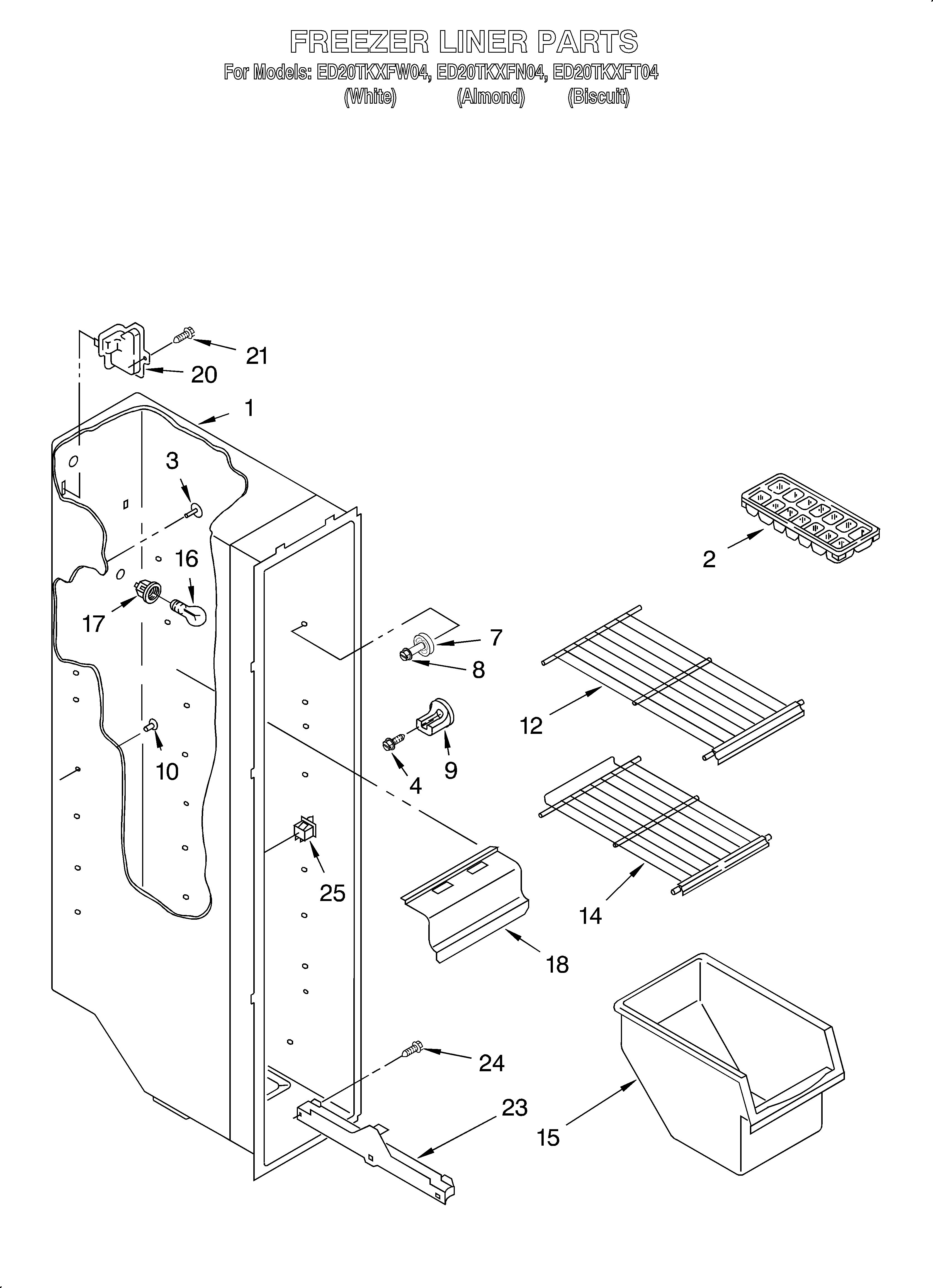 Whirlpool ED20TKXFN04 freezer liner diagram