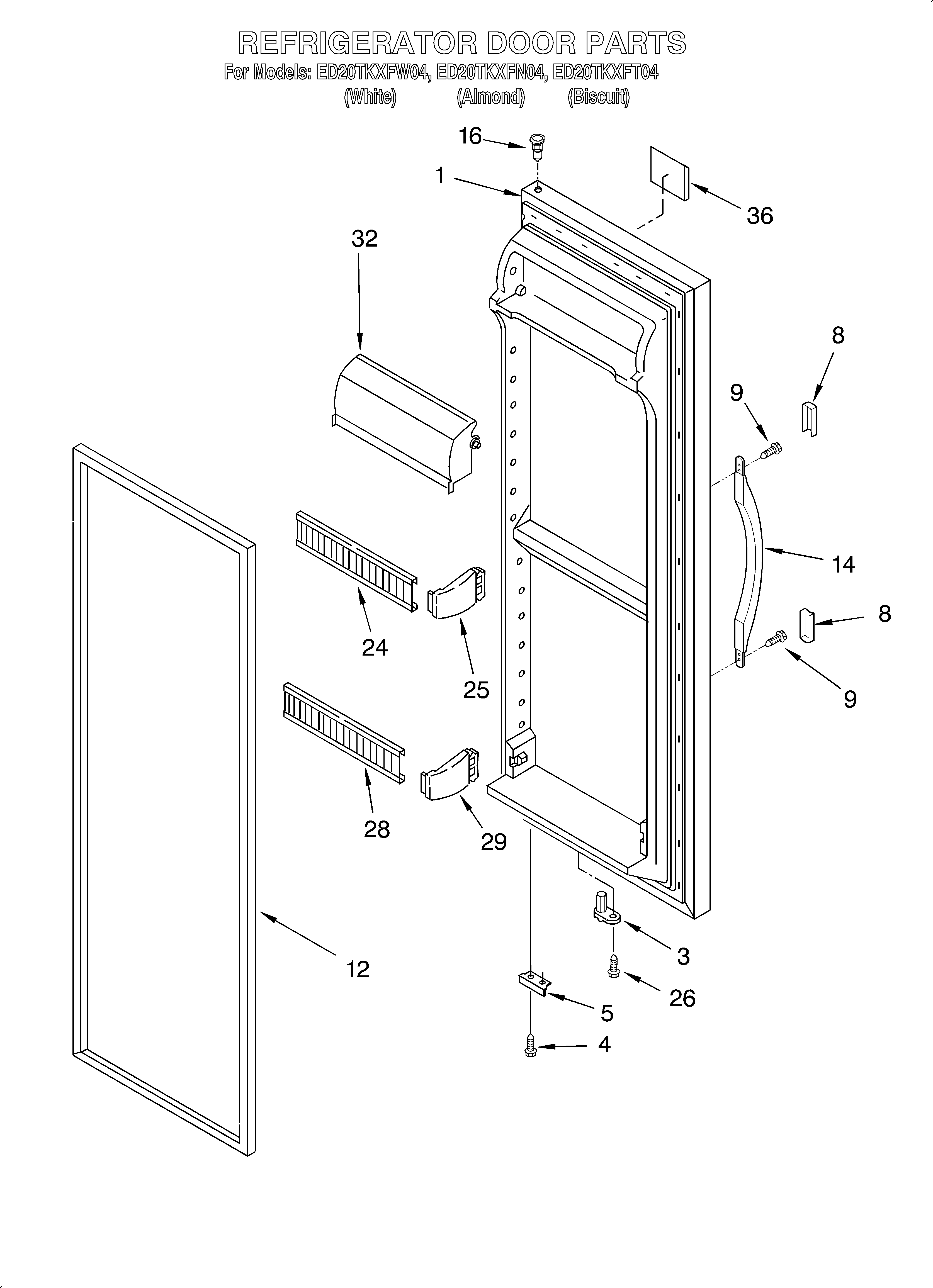 Whirlpool ED20TKXFN04 refrigerator door diagram