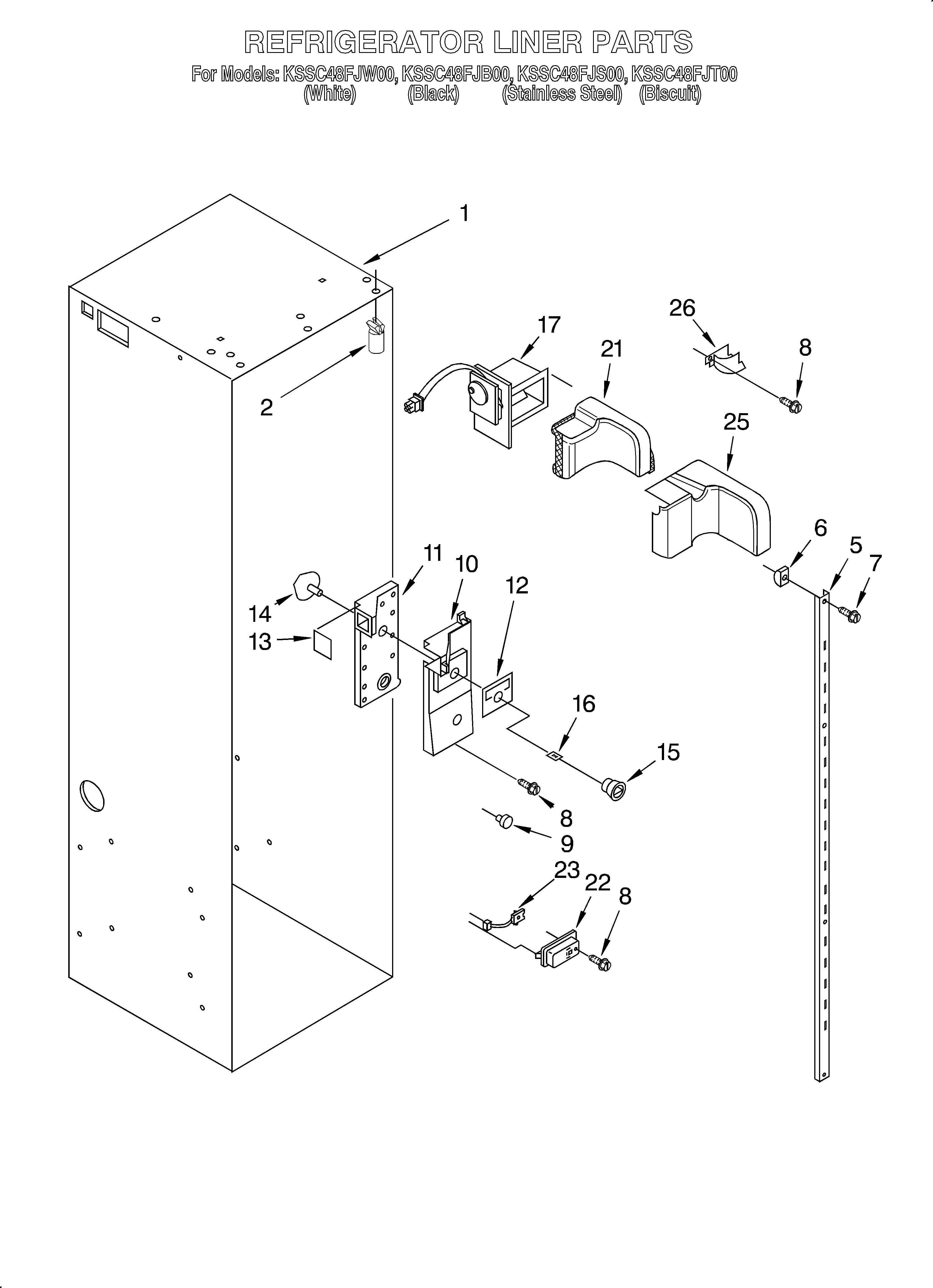 KitchenAid KSSC48FJB00 refrigerator liner diagram