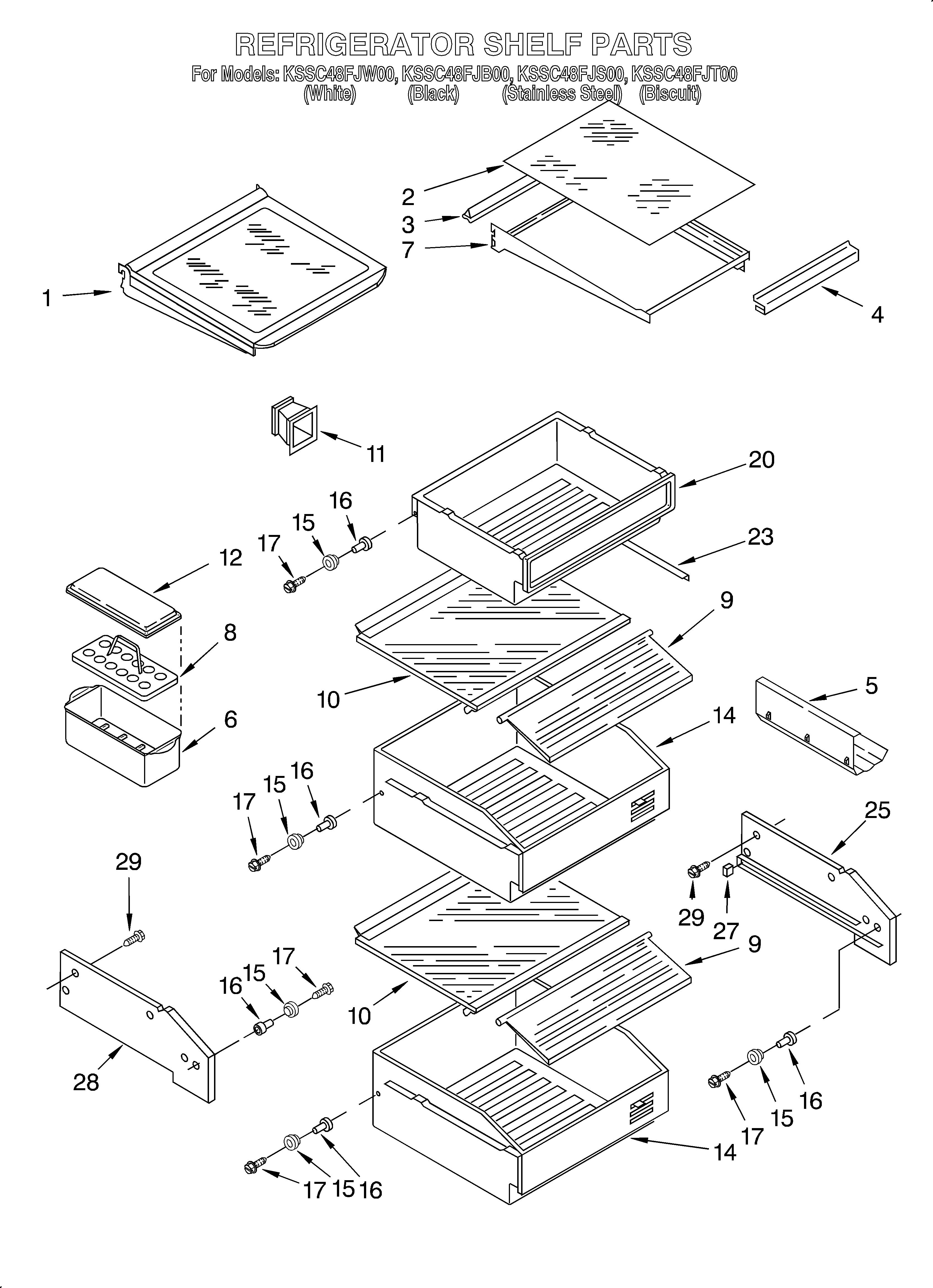 KitchenAid KSSC48FJB00 refrigerator shelf diagram