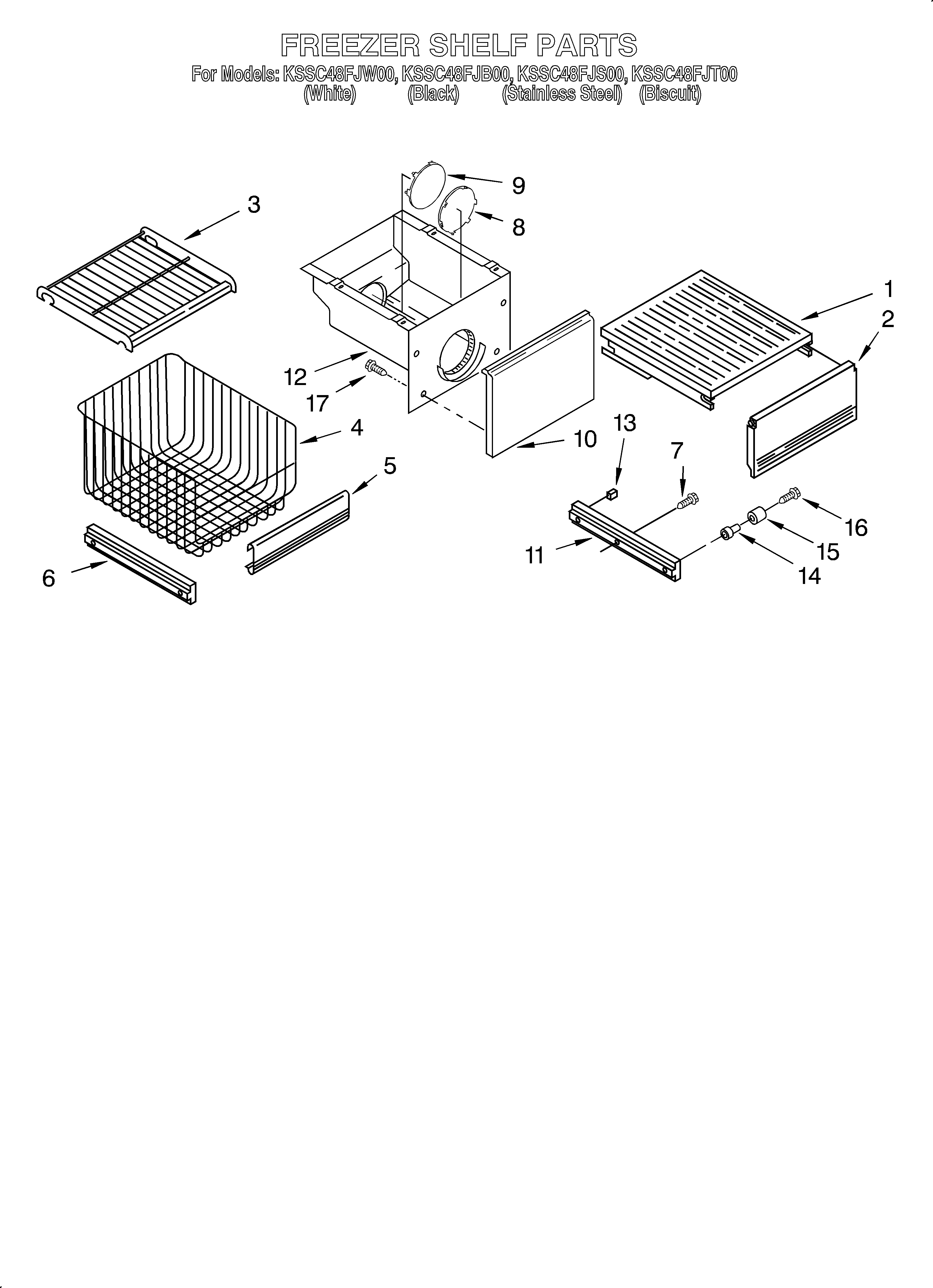 KitchenAid KSSC48FJB00 freezer shelf diagram