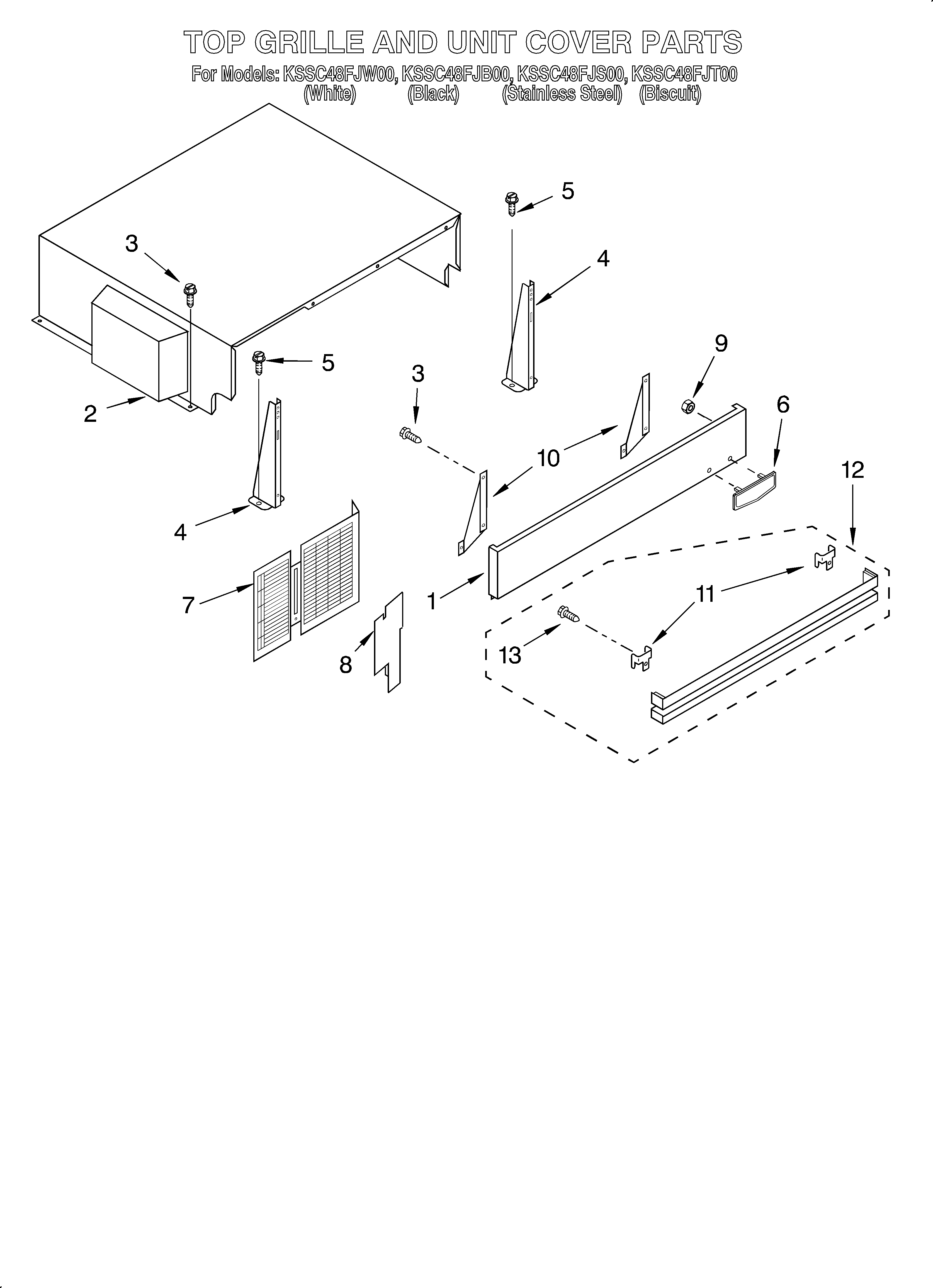 KitchenAid KSSC48FJB00 top grille and unit cover diagram