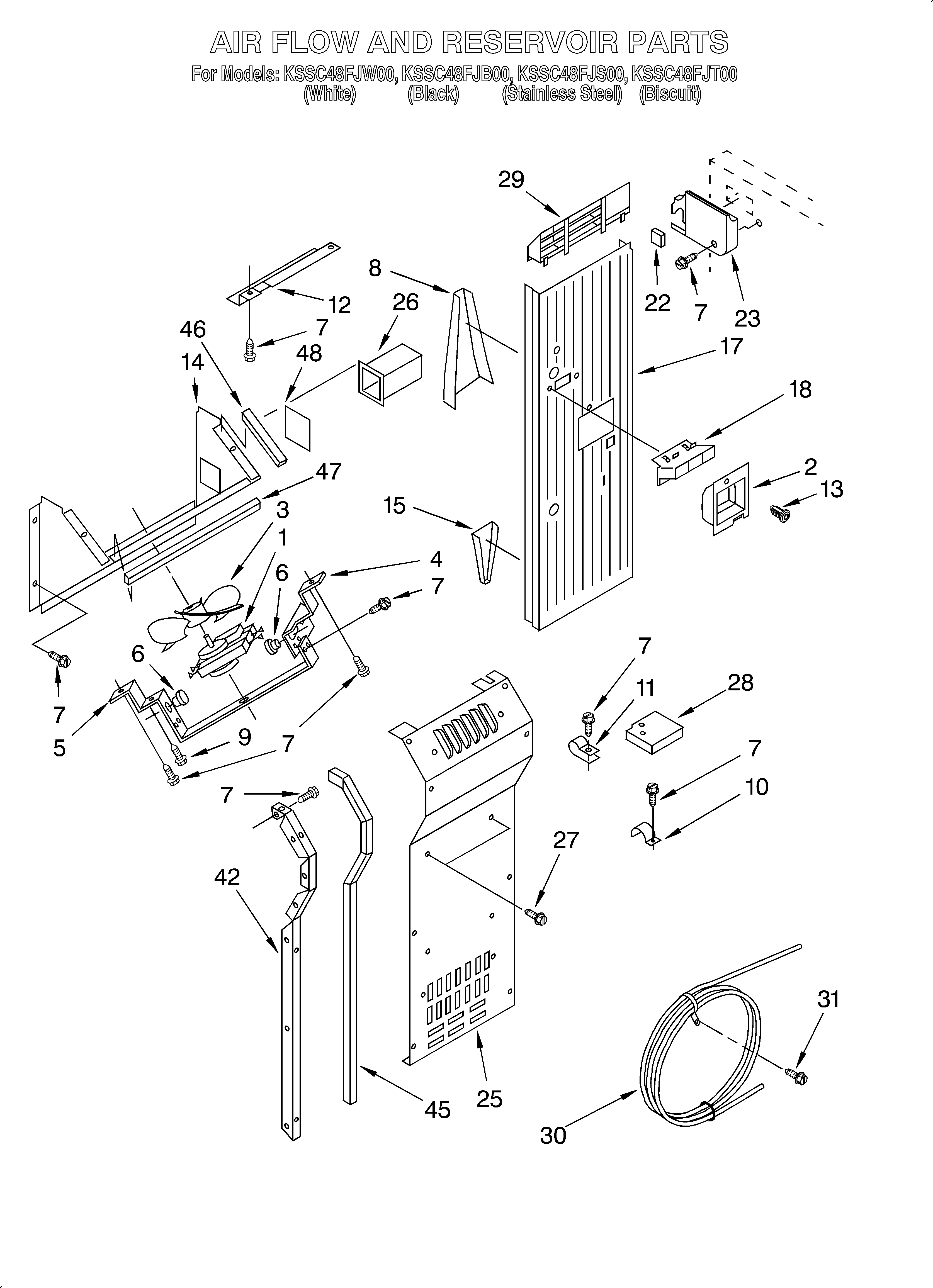 KitchenAid KSSC48FJB00 air flow and reservoir diagram