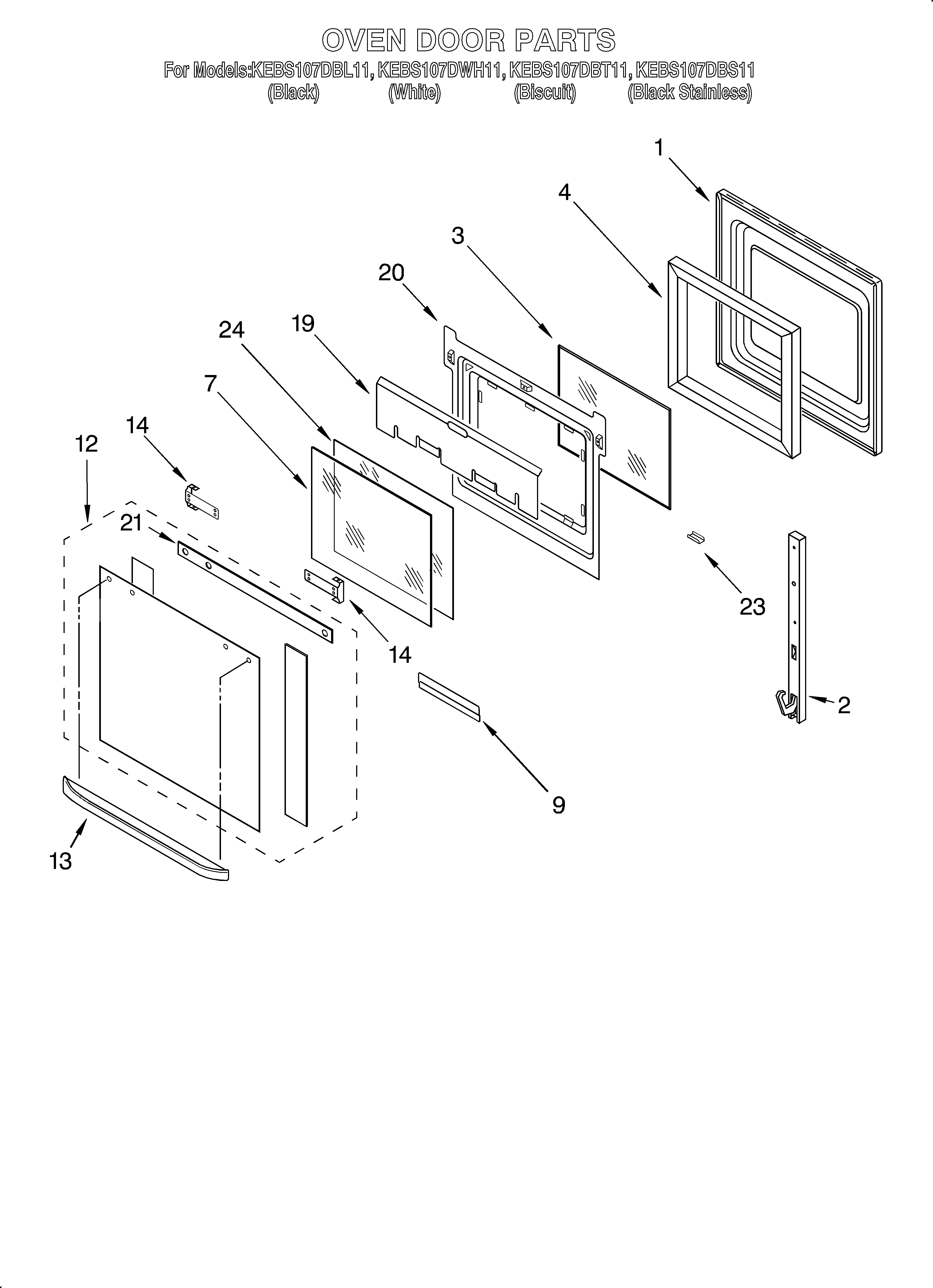 KitchenAid KEBS107DBL11 oven door diagram