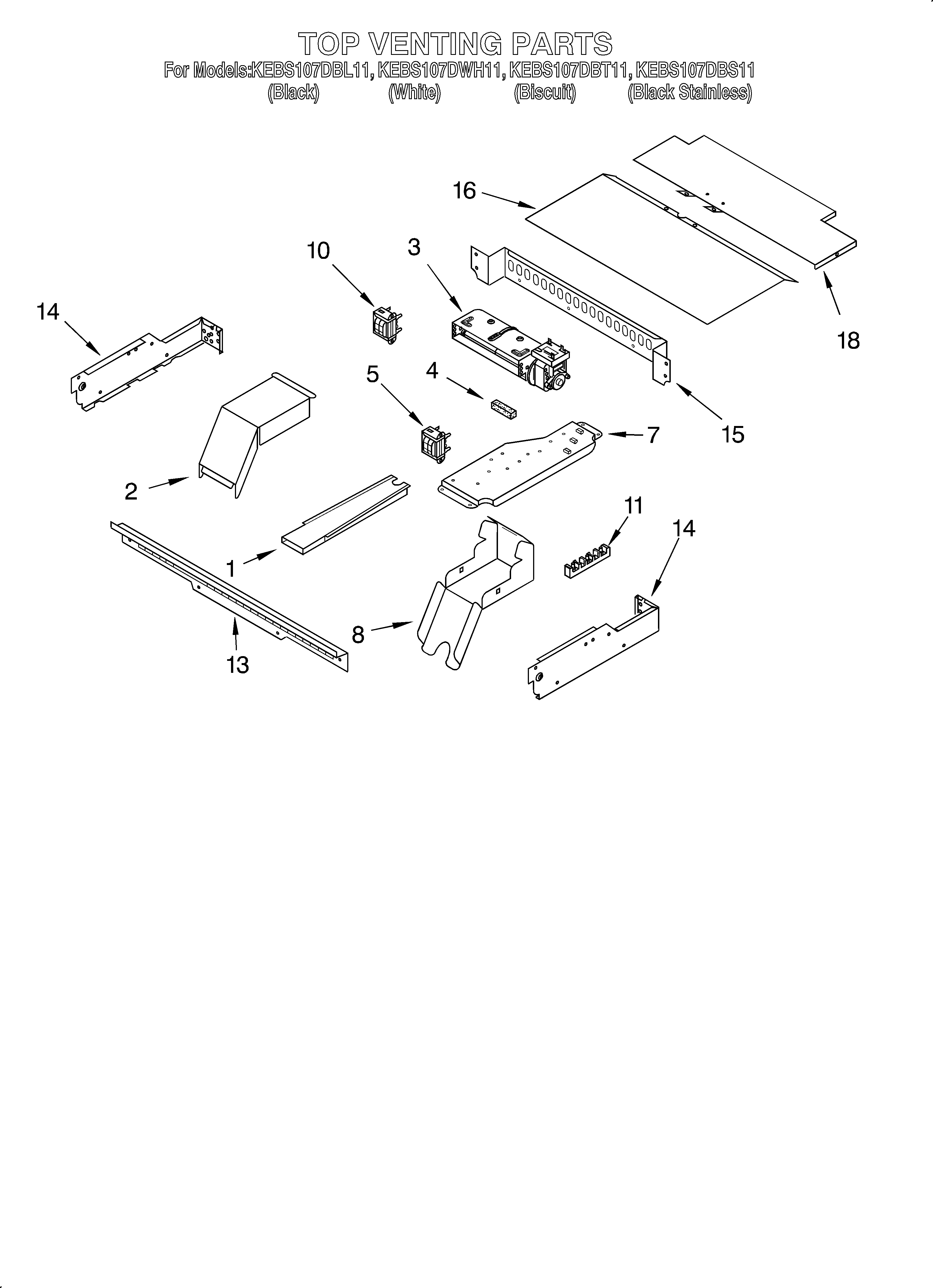 KitchenAid KEBS107DBL11 top venting/optional diagram