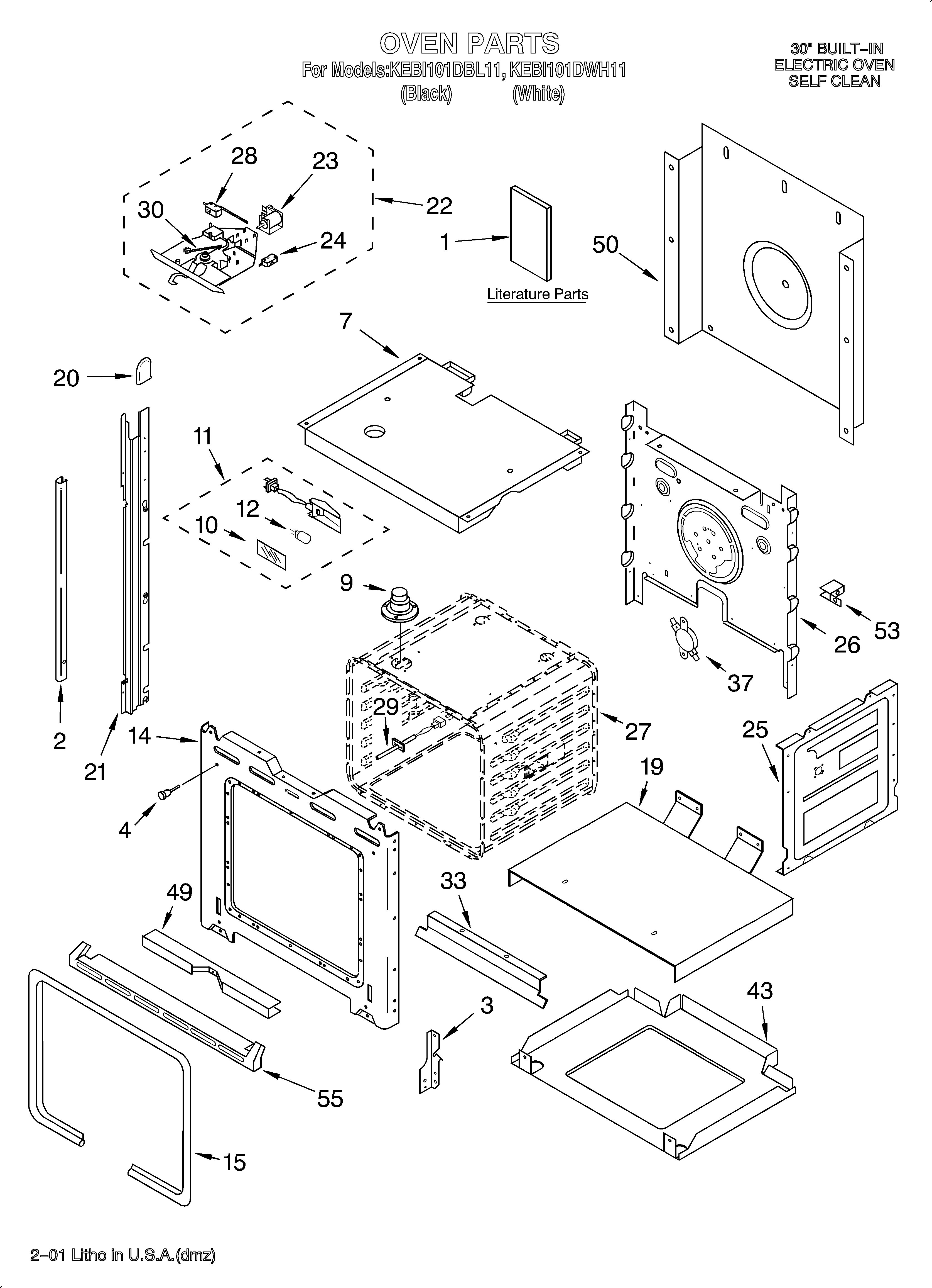 KitchenAid KEBI101DWH11 oven/literature diagram