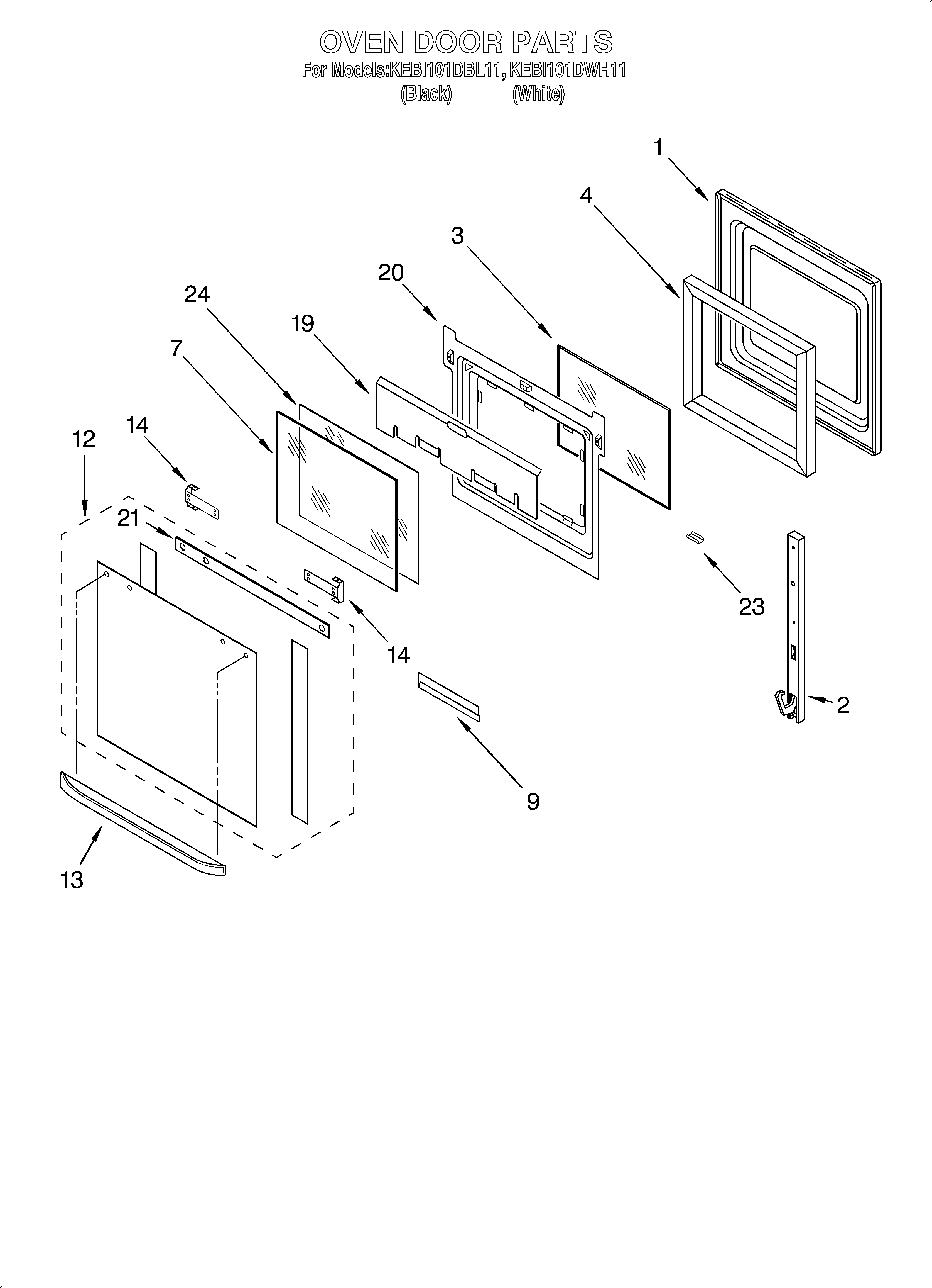 KitchenAid KEBI101DWH11 oven door diagram