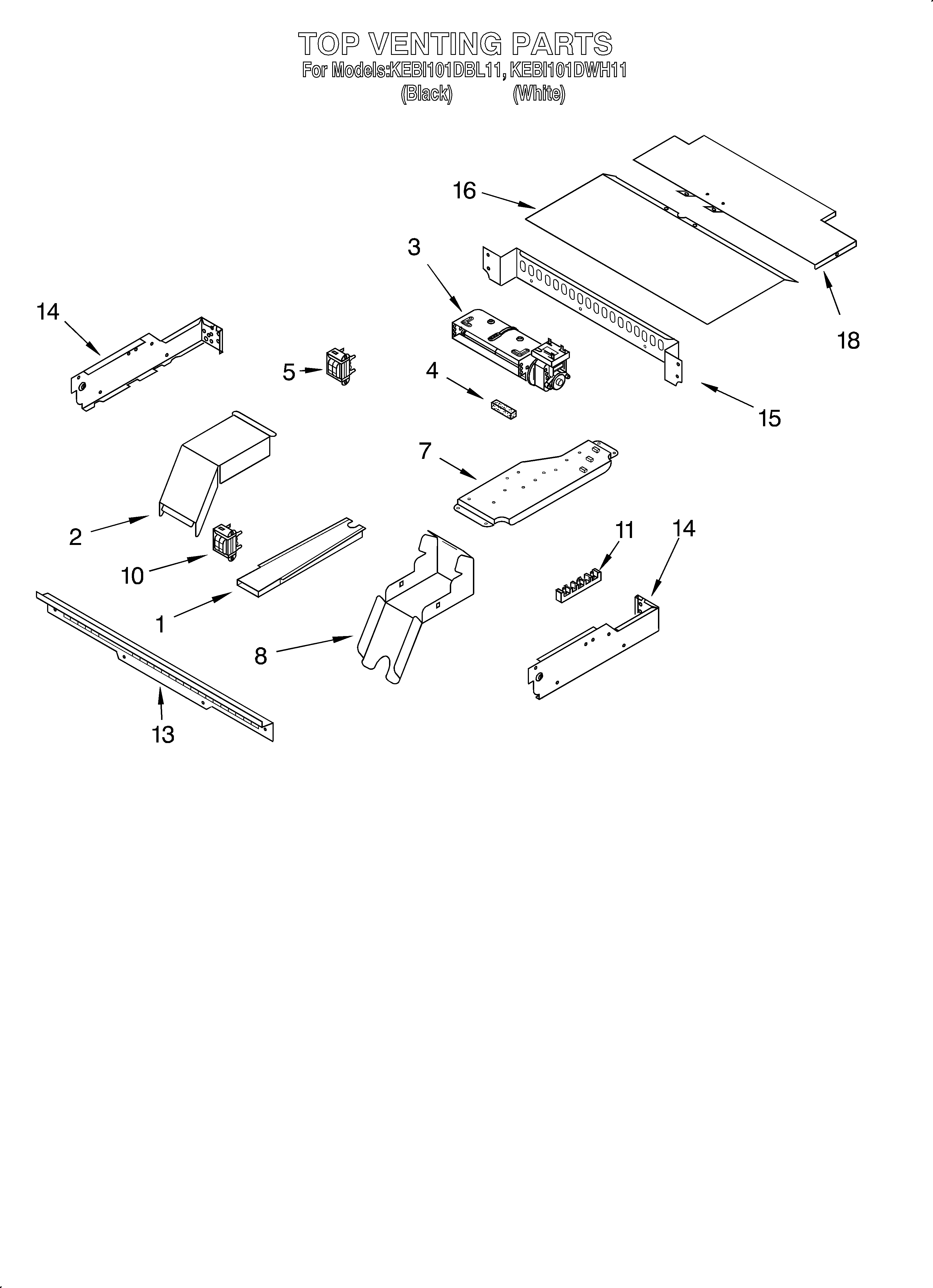 KitchenAid KEBI101DWH11 top venting/optional diagram