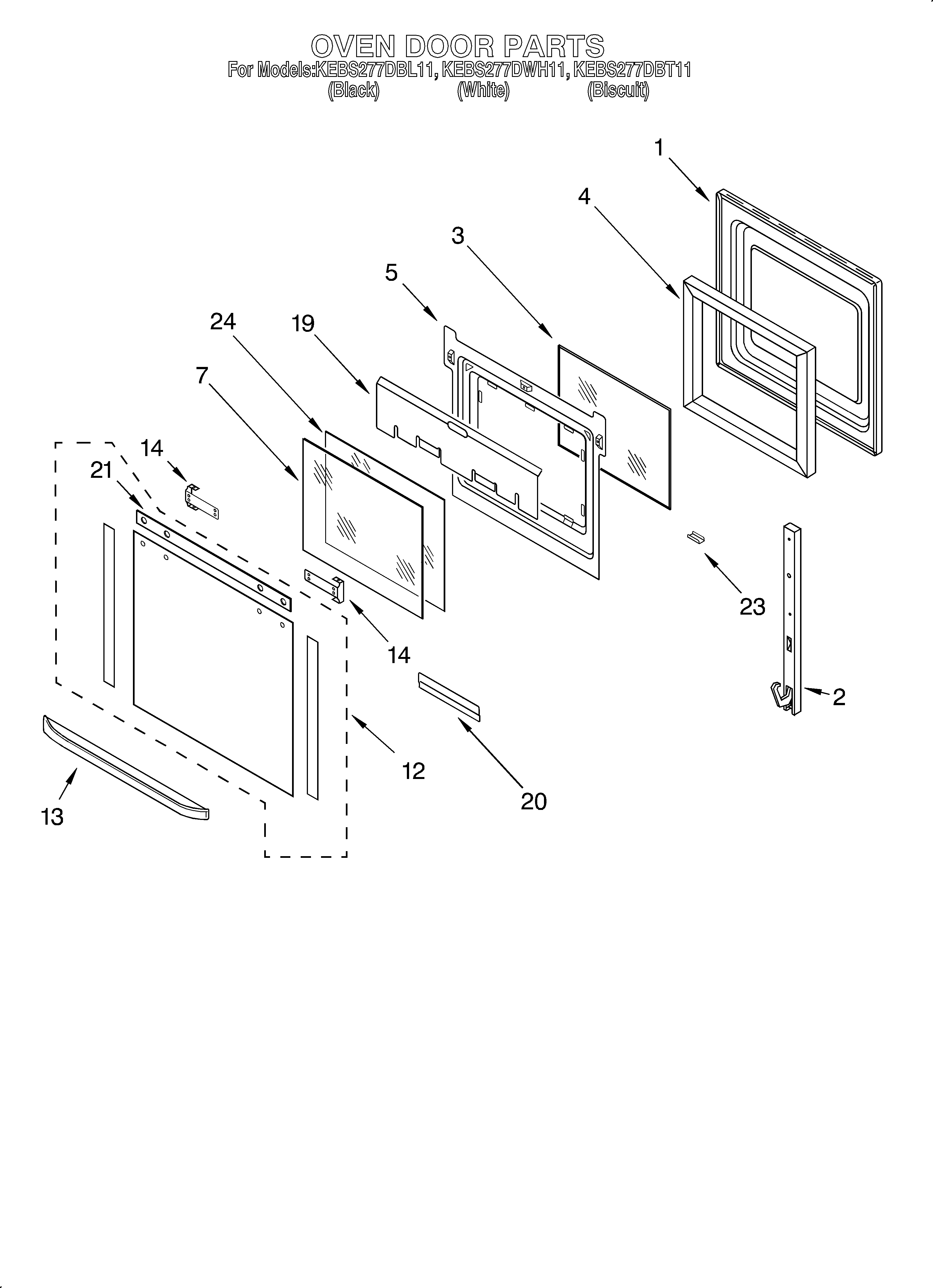 KitchenAid KEBS277DWH11 oven door diagram
