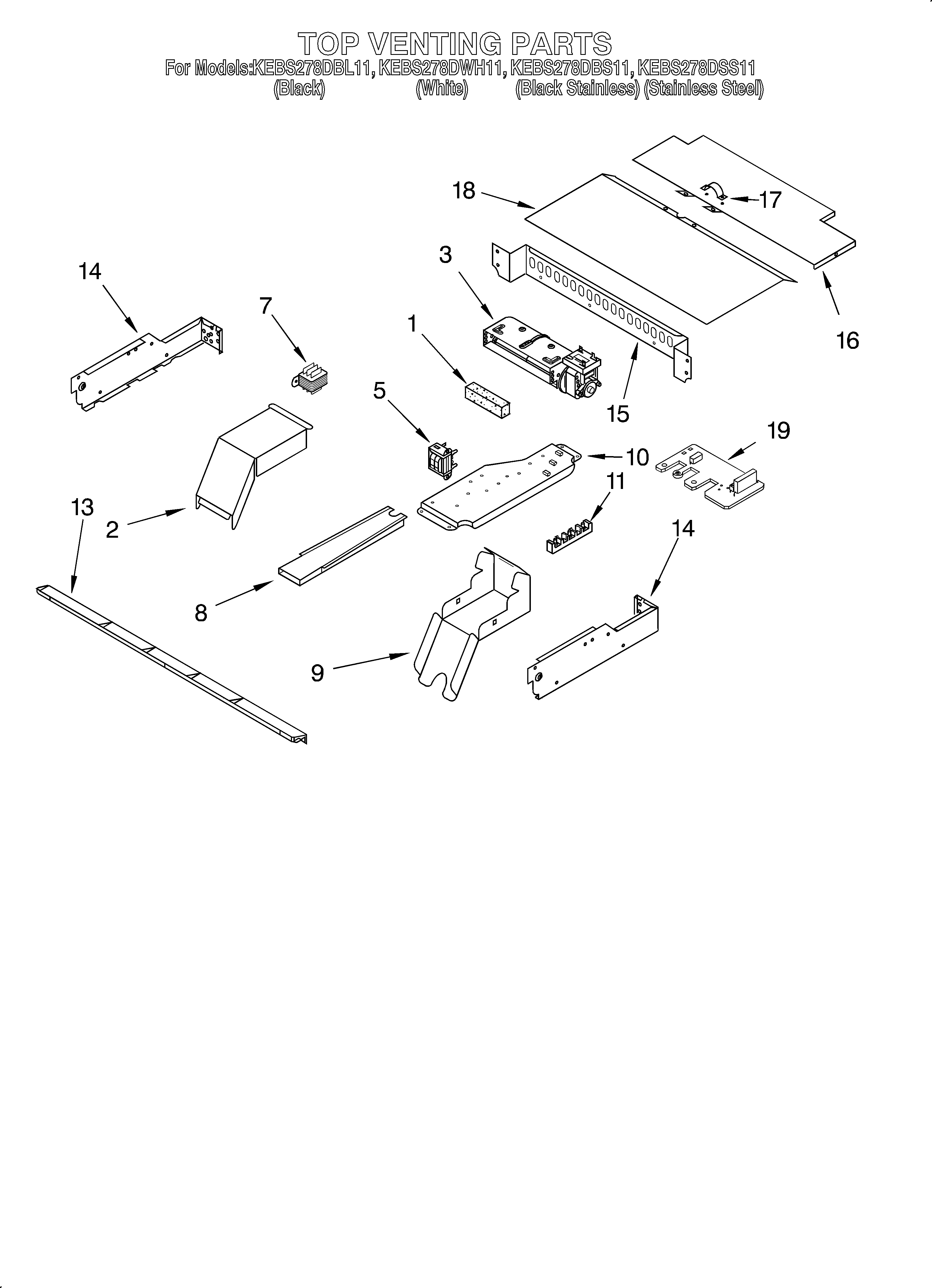 KitchenAid KEBS278DBS11 top venting/optional diagram