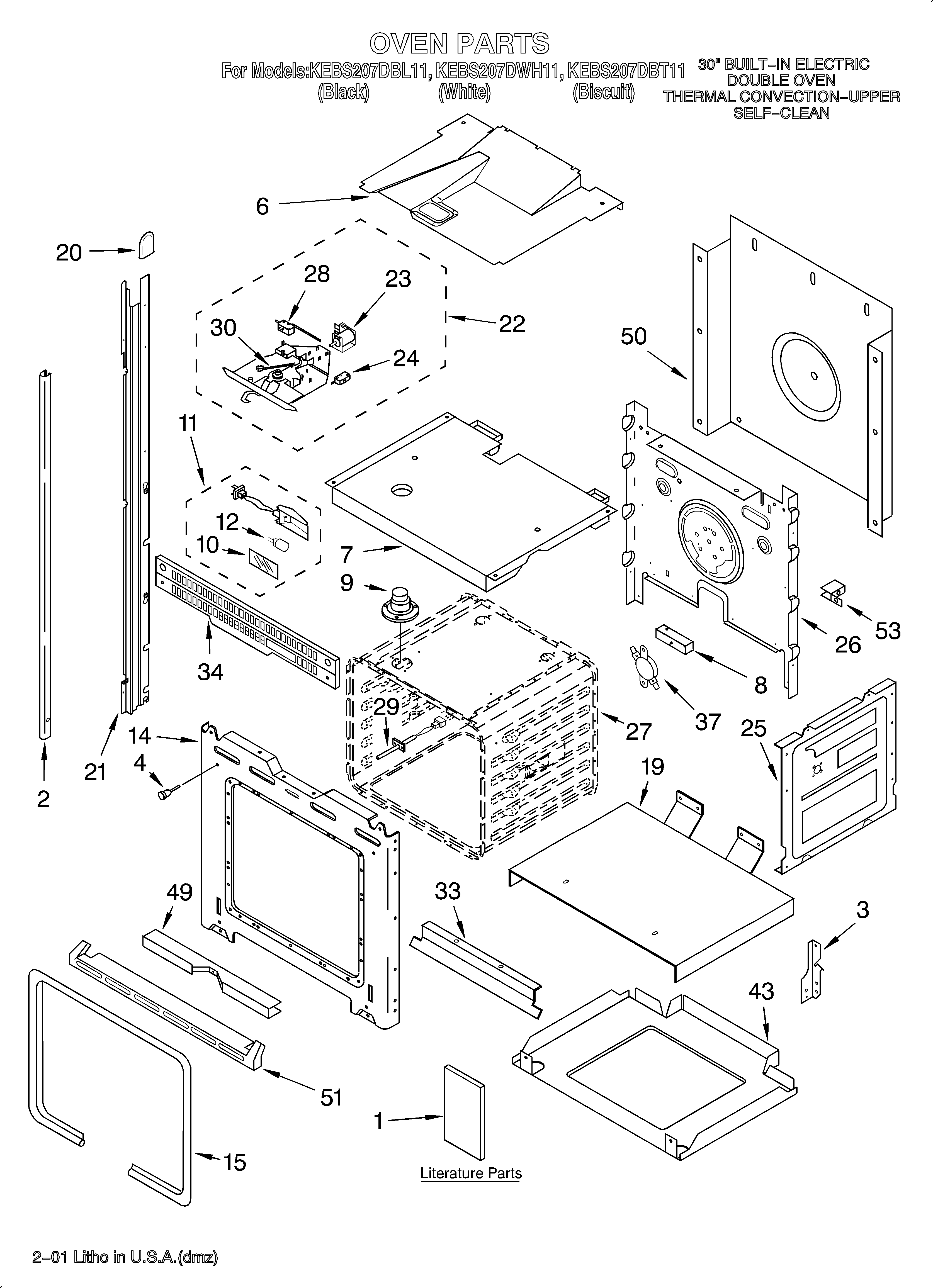 KitchenAid KEBS207DWH11 oven/literature diagram