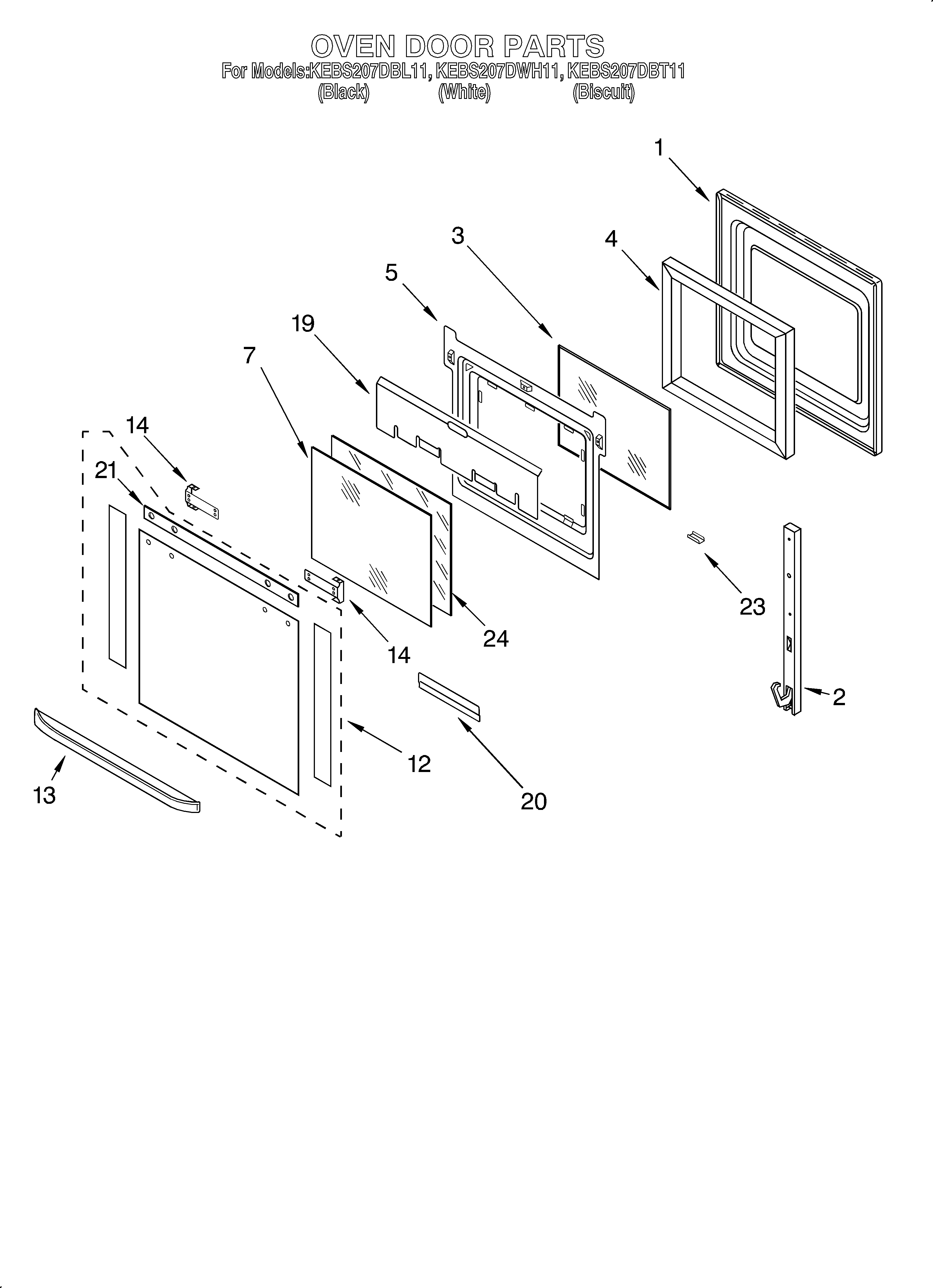 KitchenAid KEBS207DWH11 oven door diagram