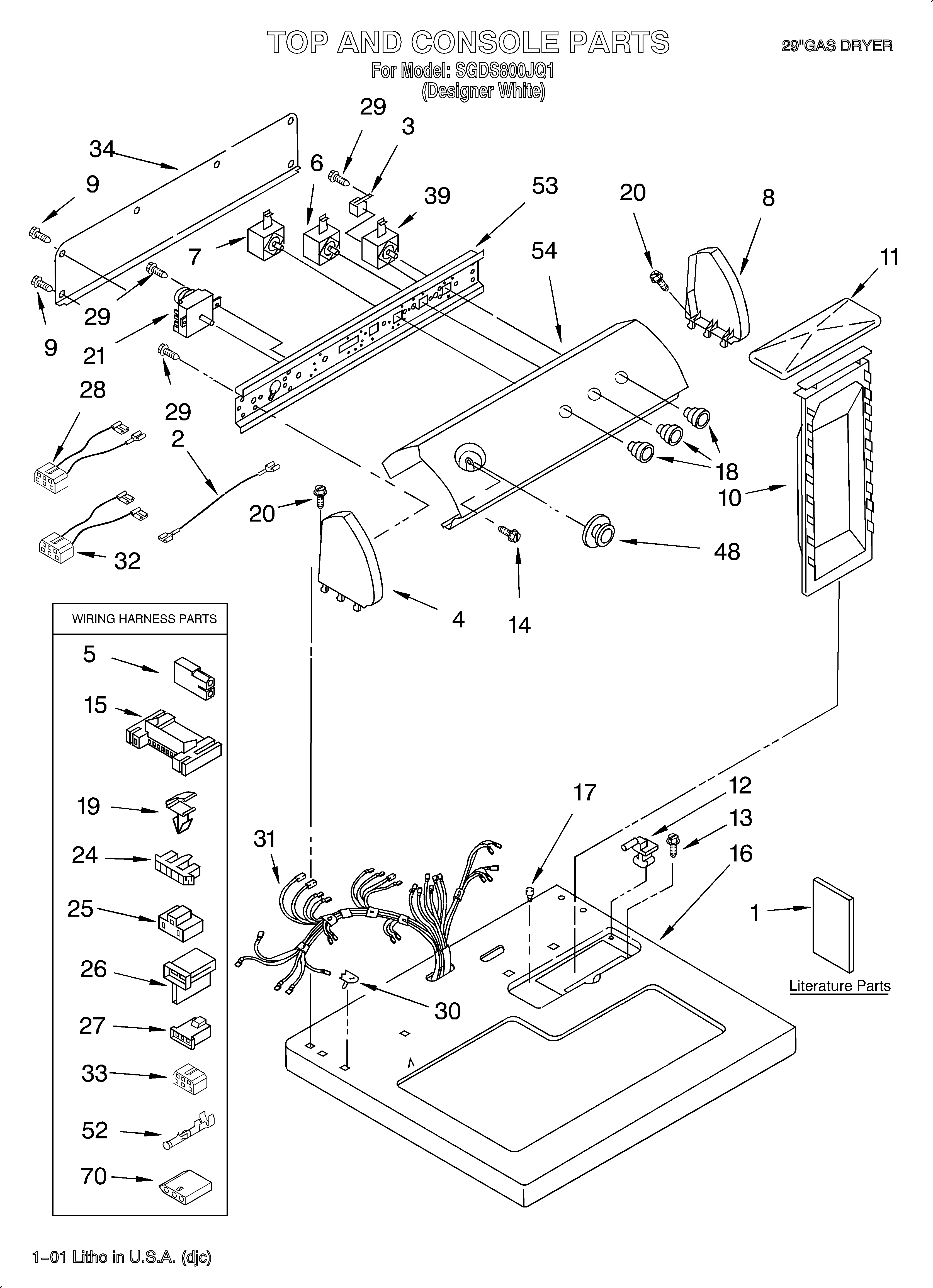 Kirkland SGDS800JQ1 top and console/literature diagram
