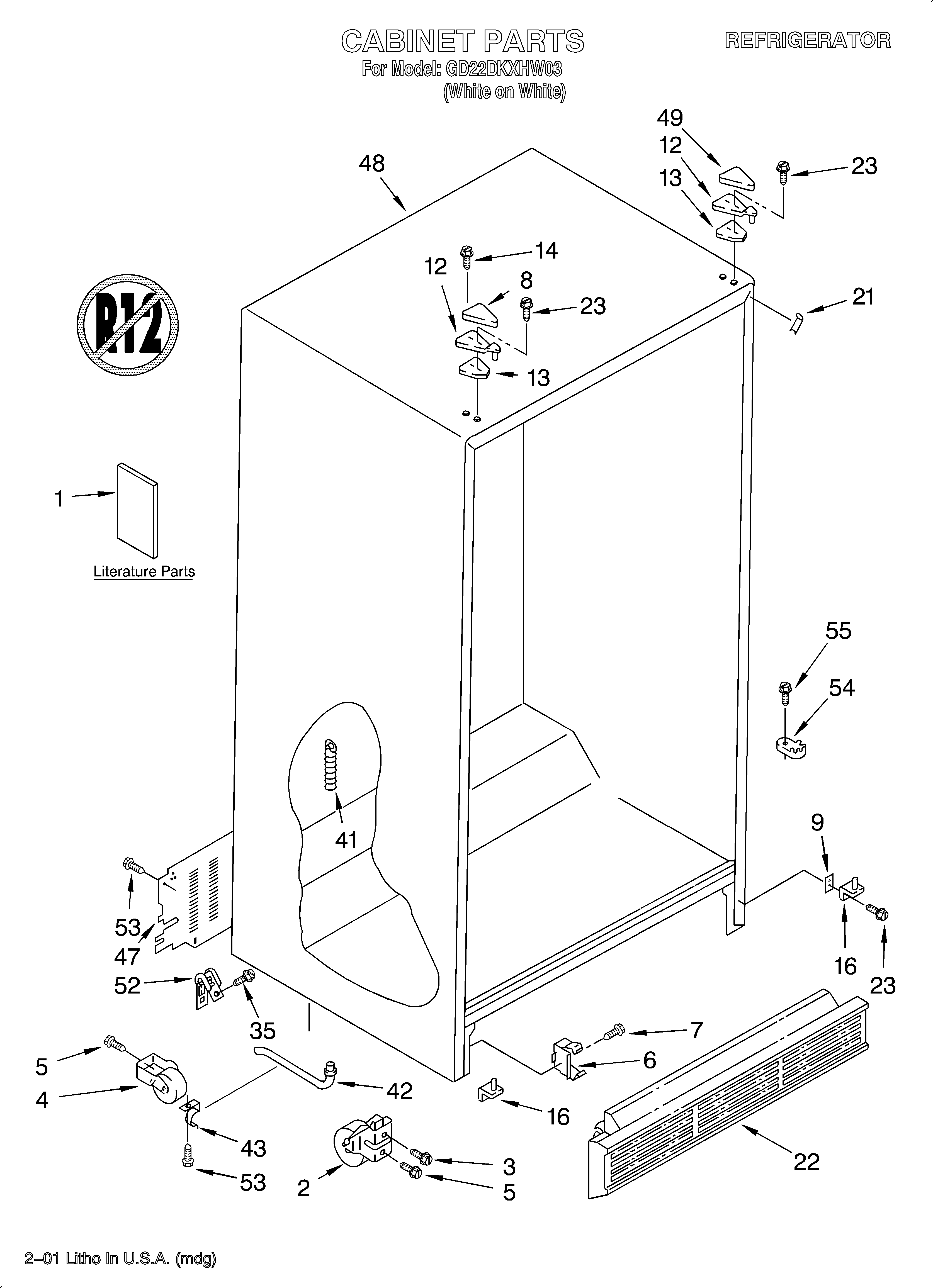 Whirlpool GD22DKXHW03 cabinet/literature diagram