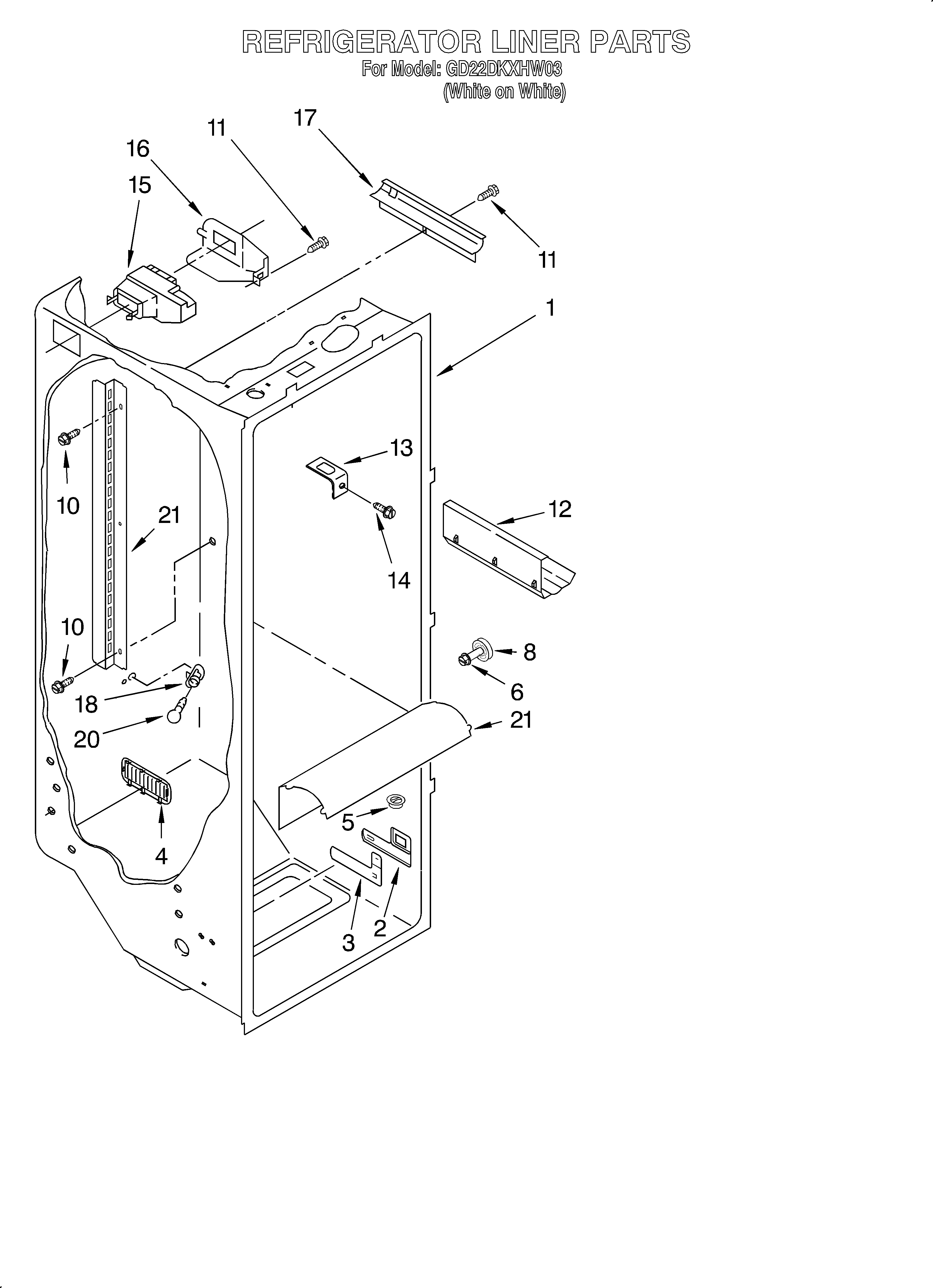 Whirlpool GD22DKXHW03 refrigerator liner diagram