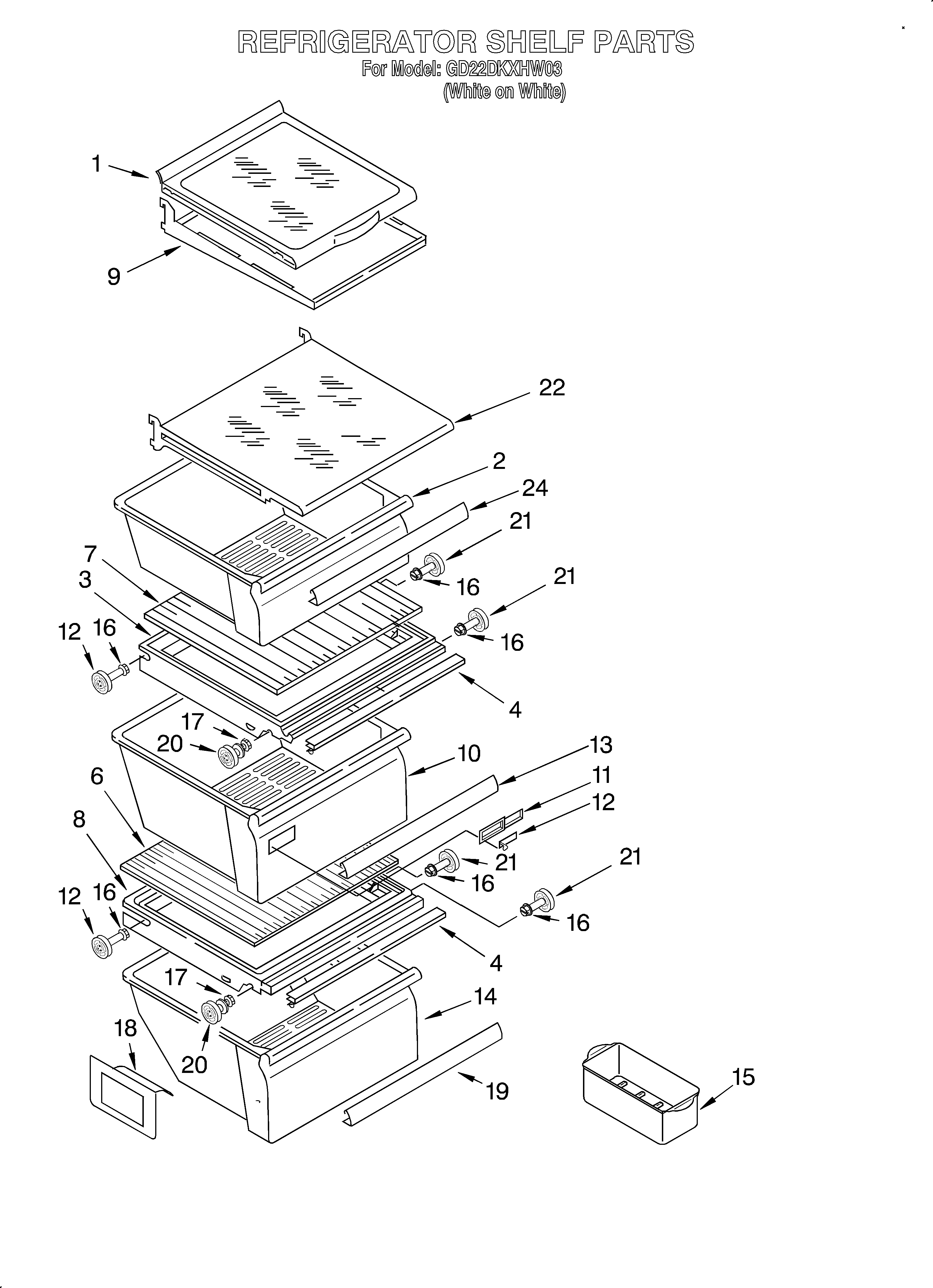 Whirlpool GD22DKXHW03 refrigerator shelf diagram