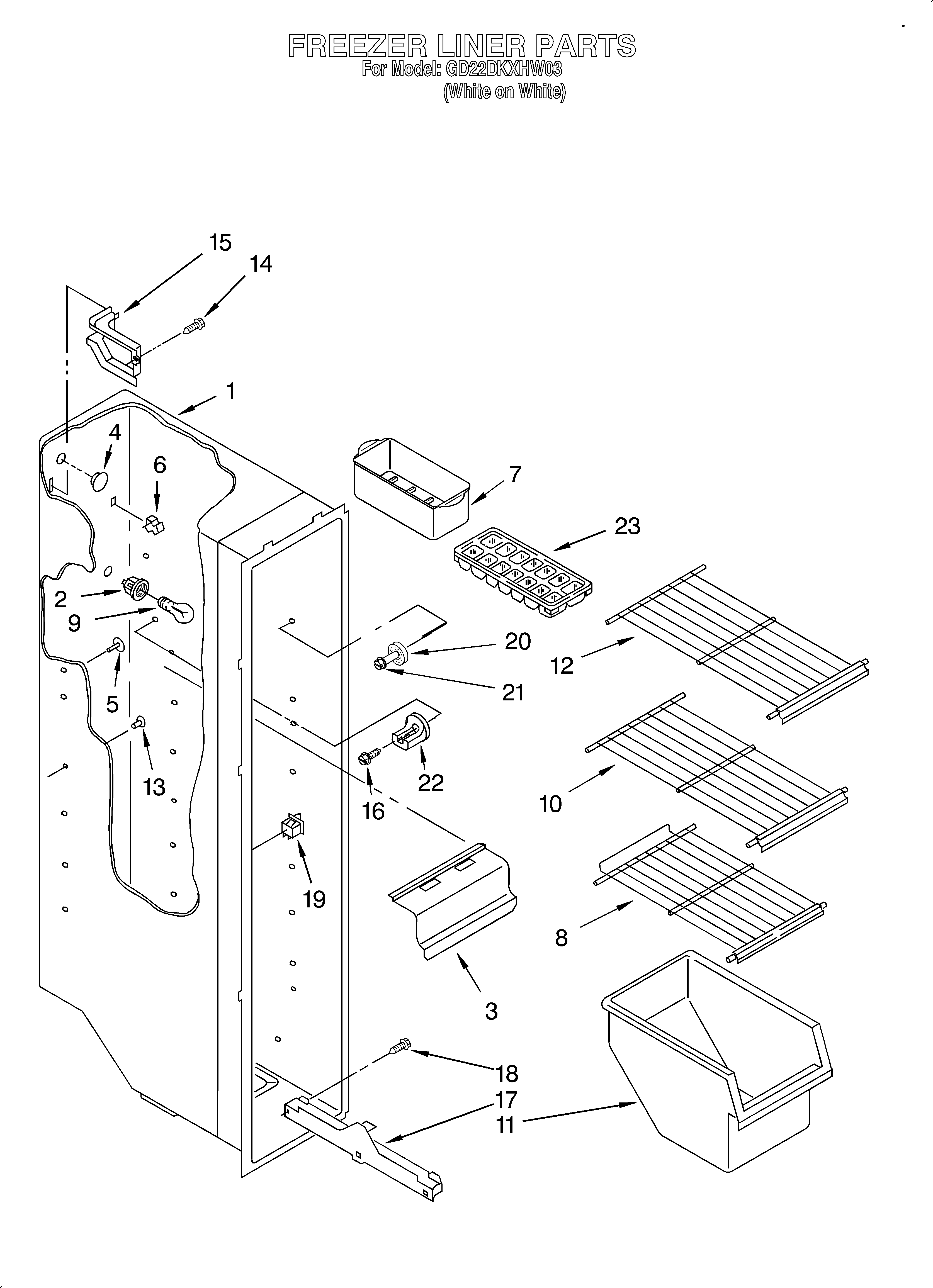 Whirlpool GD22DKXHW03 freezer liner diagram