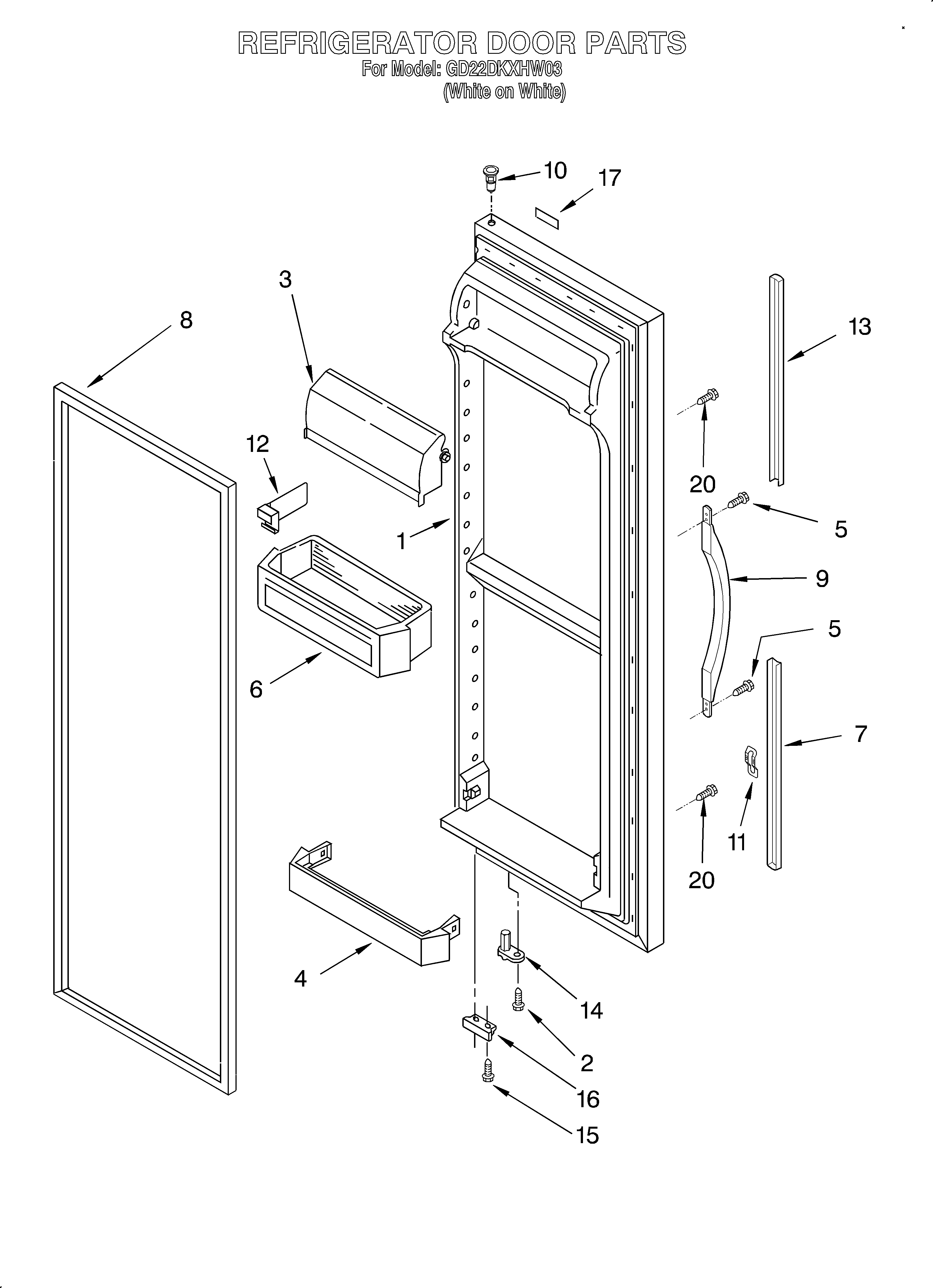 Whirlpool GD22DKXHW03 refrigerator door diagram