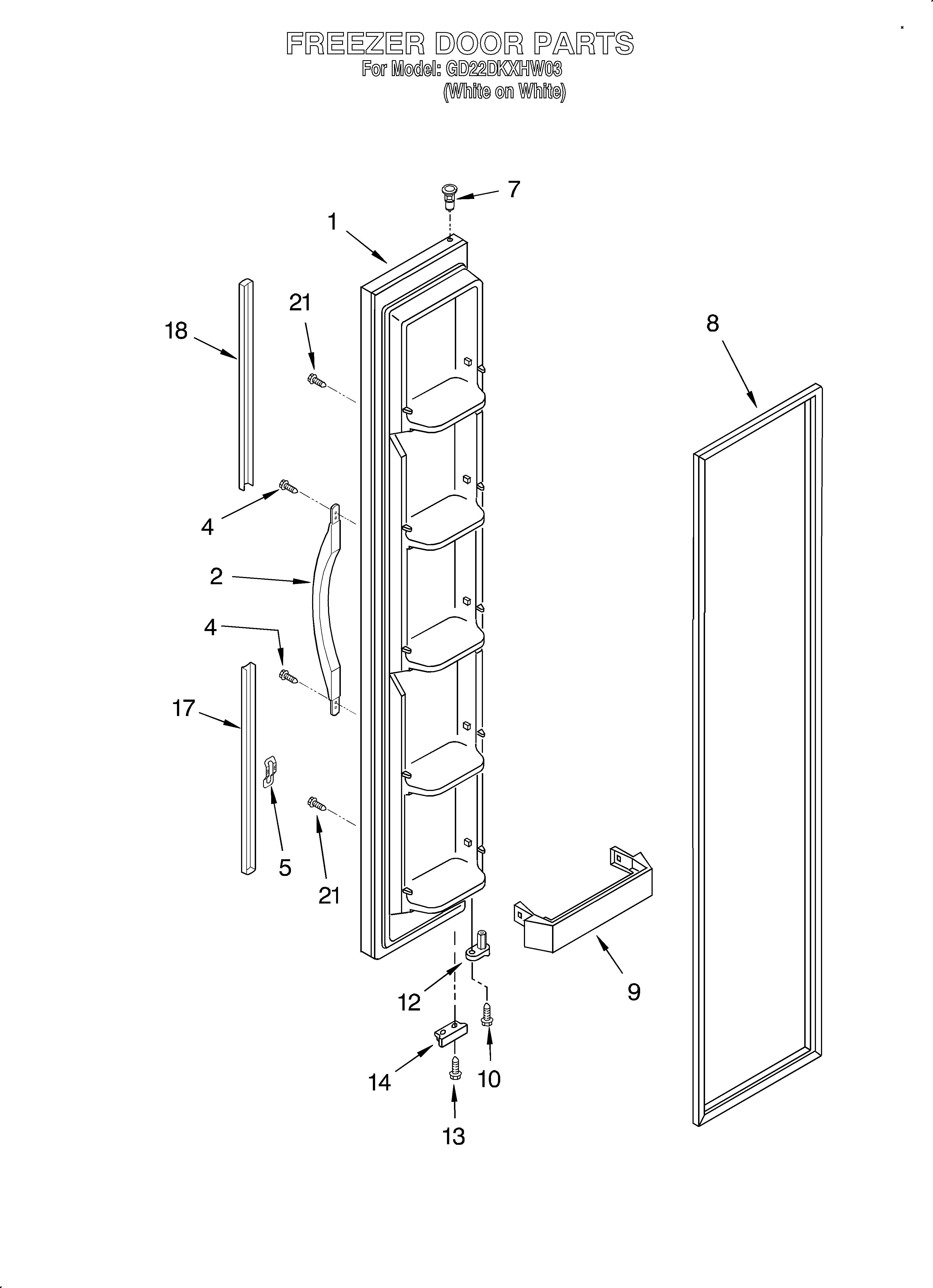 Whirlpool GD22DKXHW03 freezer door diagram