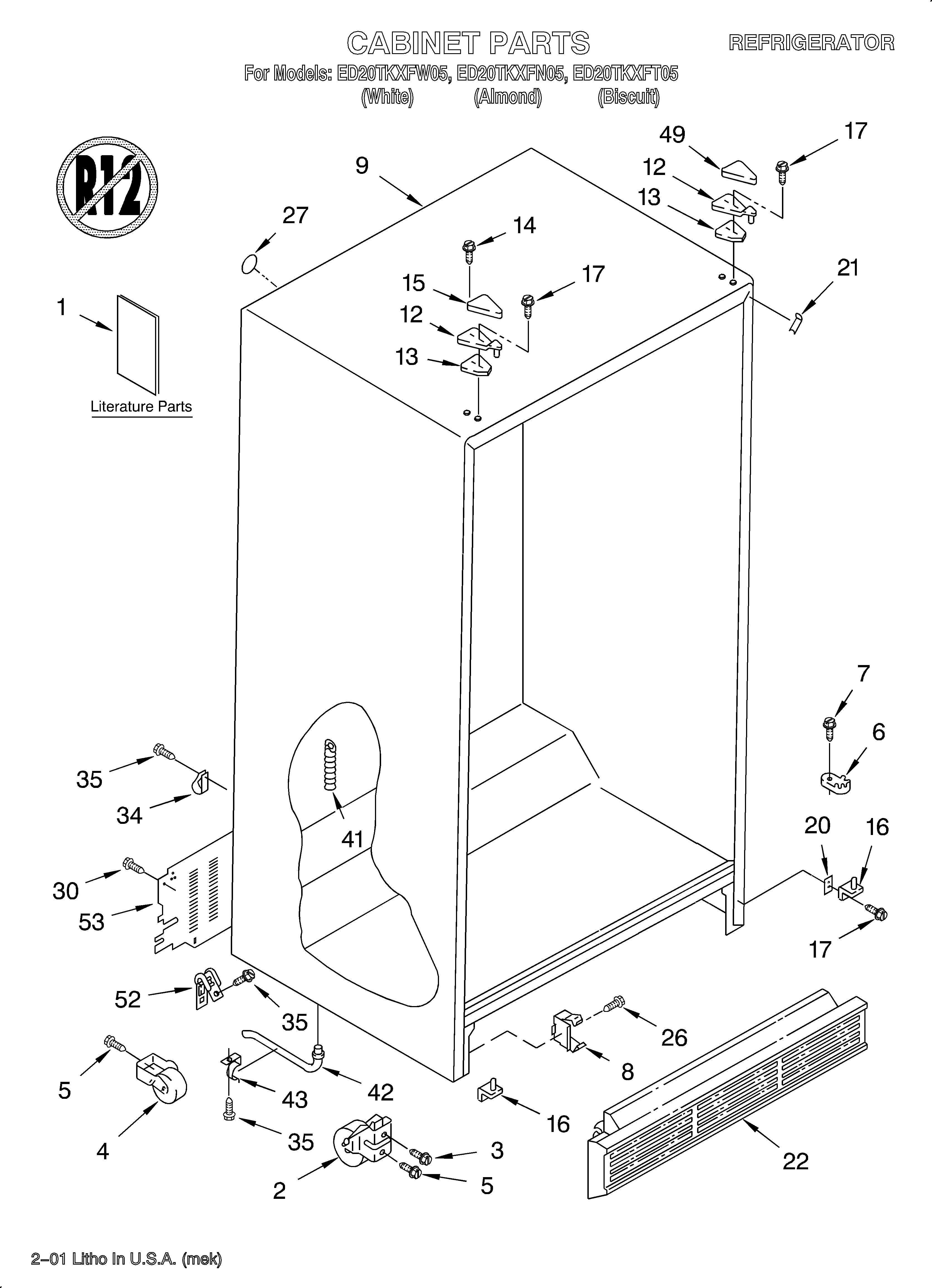 Whirlpool ED20TKXFN05 cabinet/literature diagram
