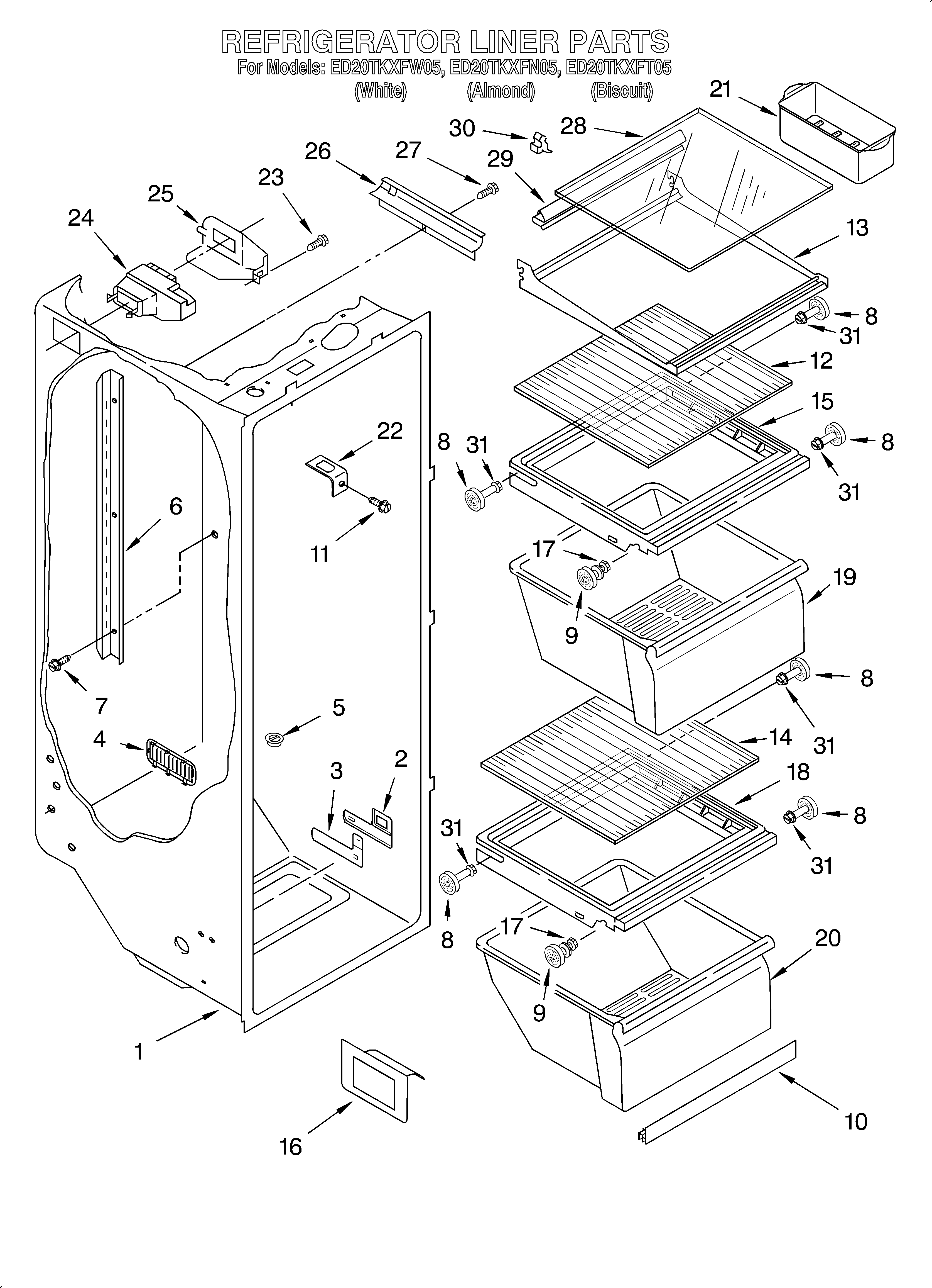 Whirlpool ED20TKXFN05 refrigerator liner diagram