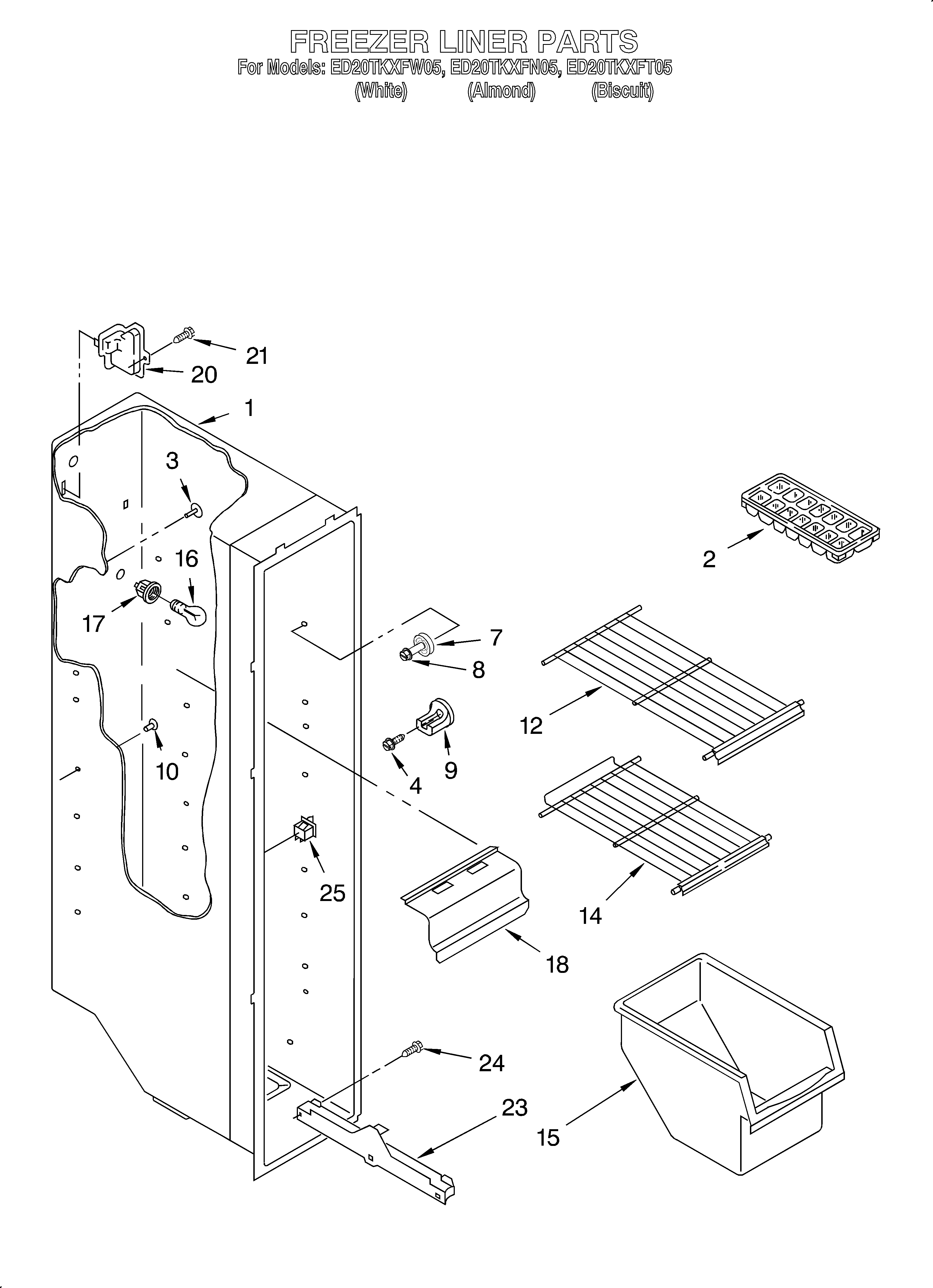 Whirlpool ED20TKXFN05 freezer liner diagram