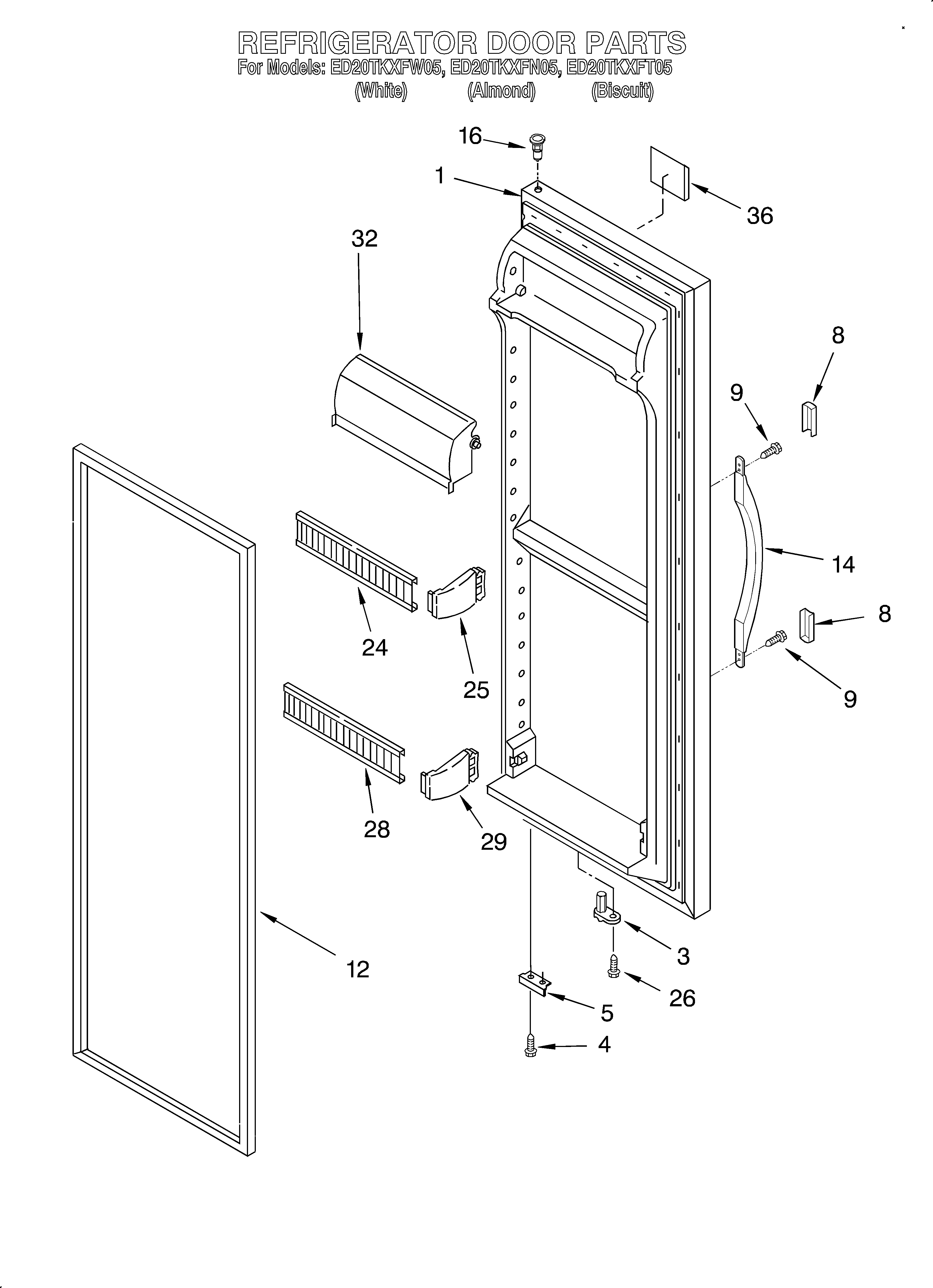 Whirlpool ED20TKXFN05 refrigerator door diagram