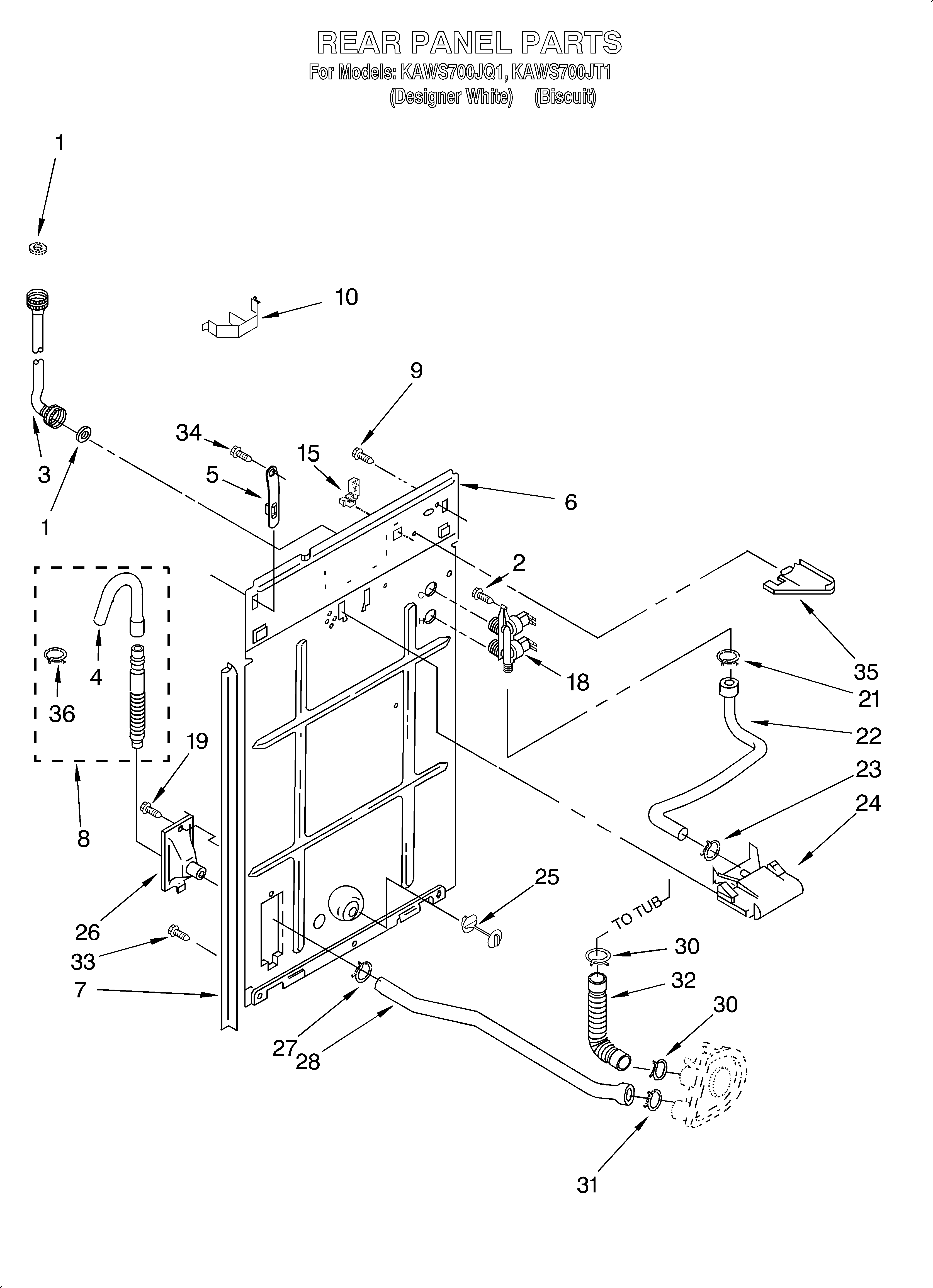 KitchenAid KAWS700JT1 rear panel diagram