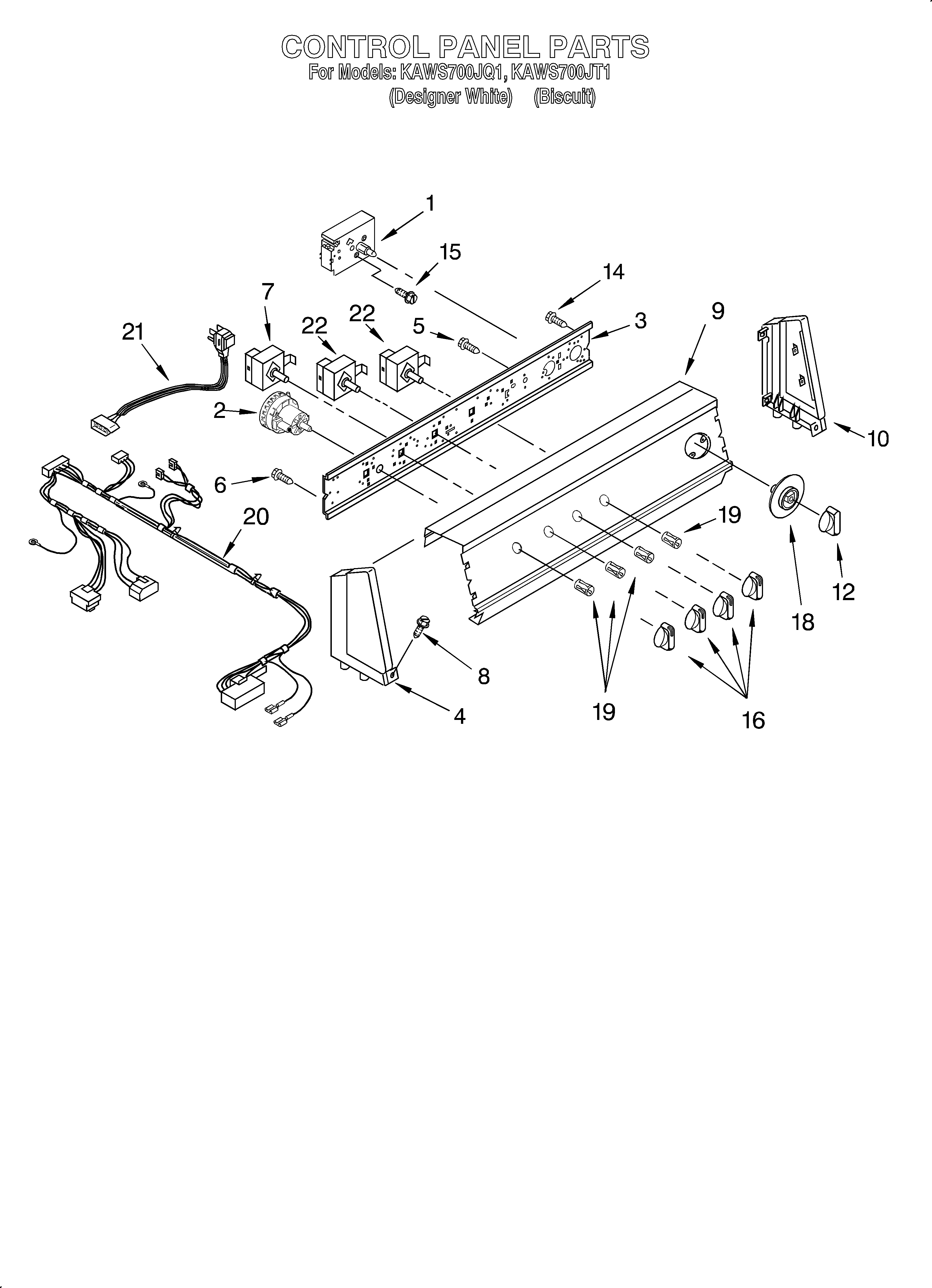 KitchenAid KAWS700JT1 control panel diagram