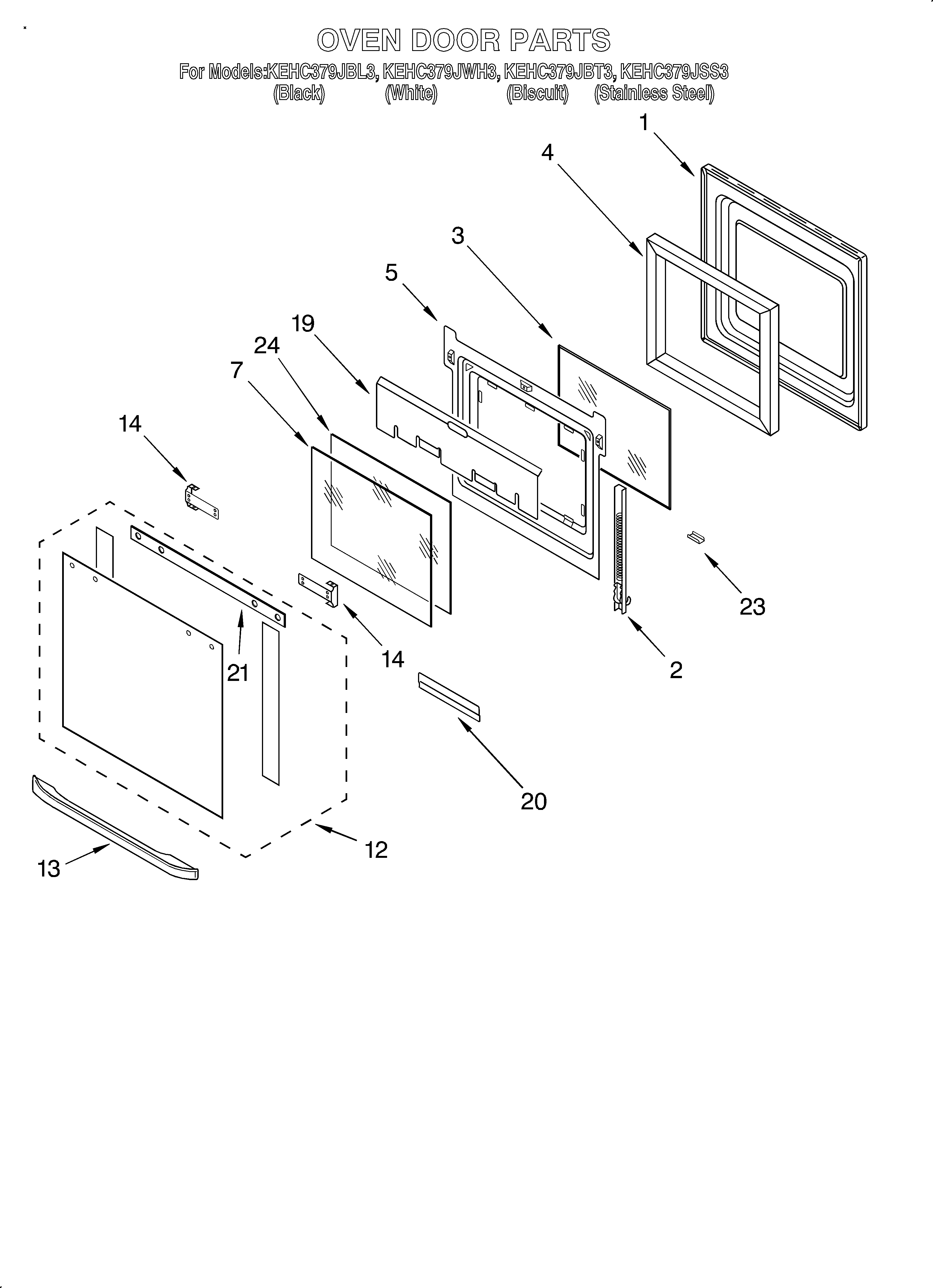 KitchenAid KEHC379JBL3 oven door diagram