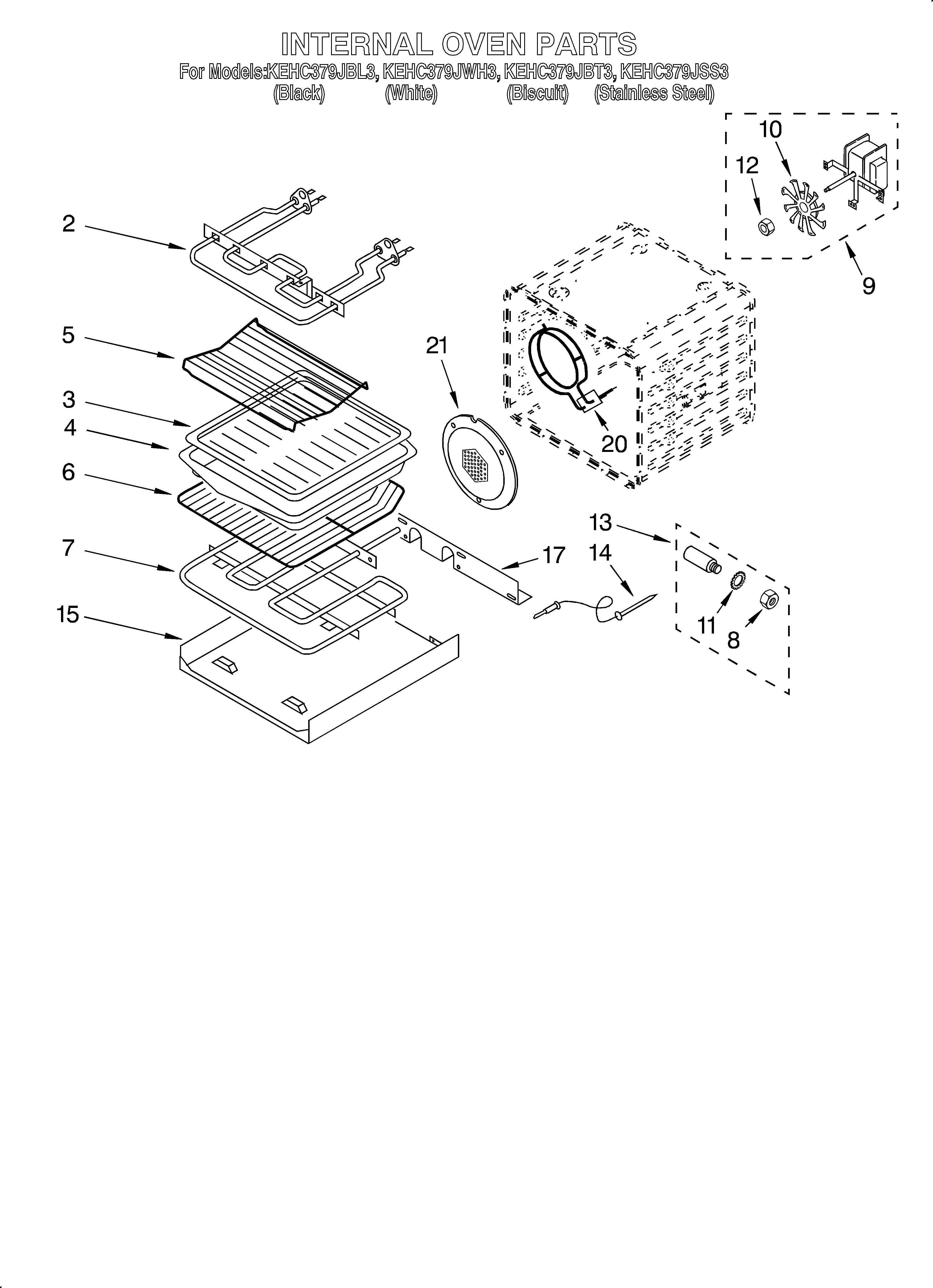 KitchenAid KEHC379JBL3 internal oven diagram