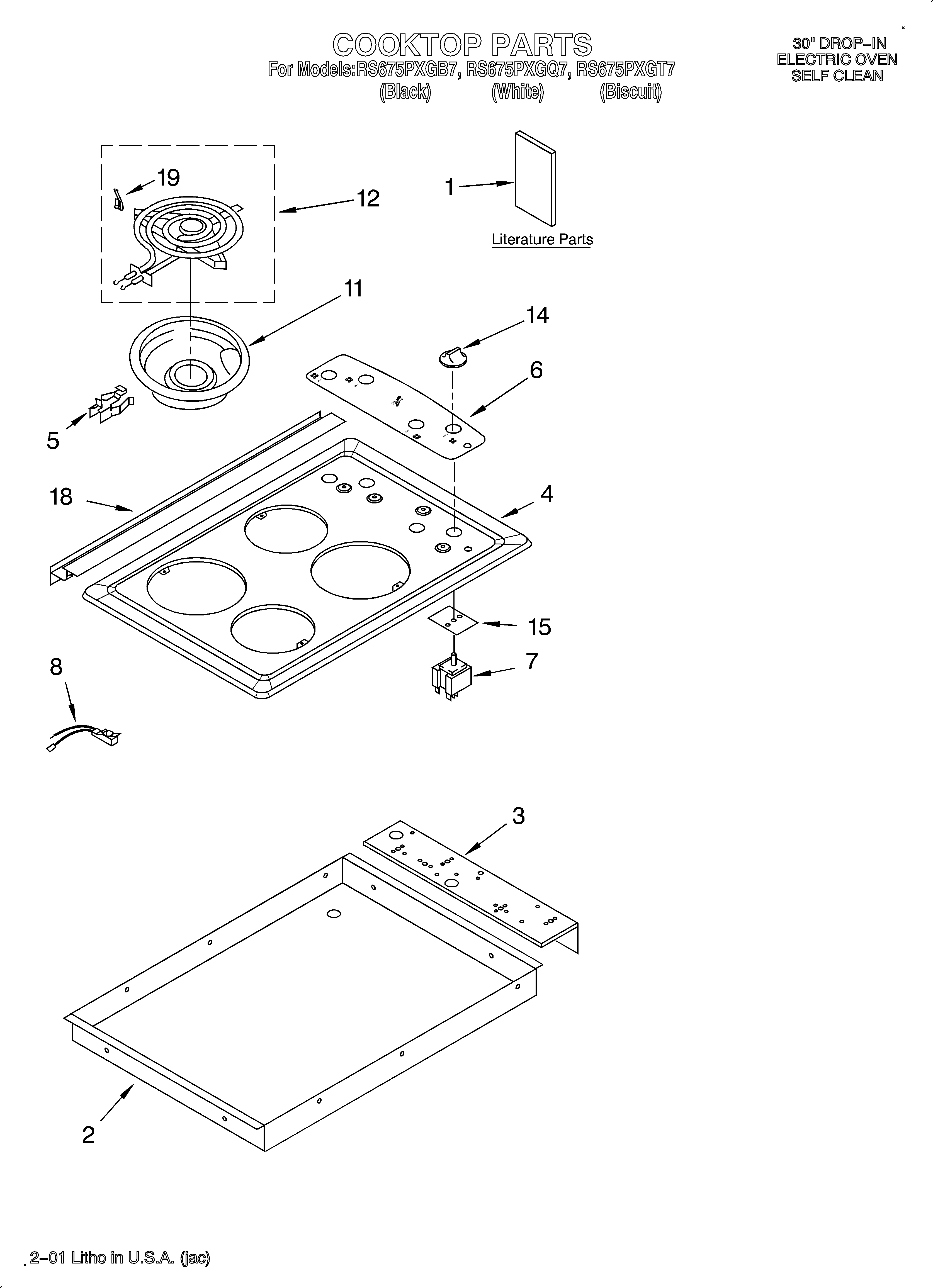 Whirlpool RS675PXGQ7 cooktop/literature diagram
