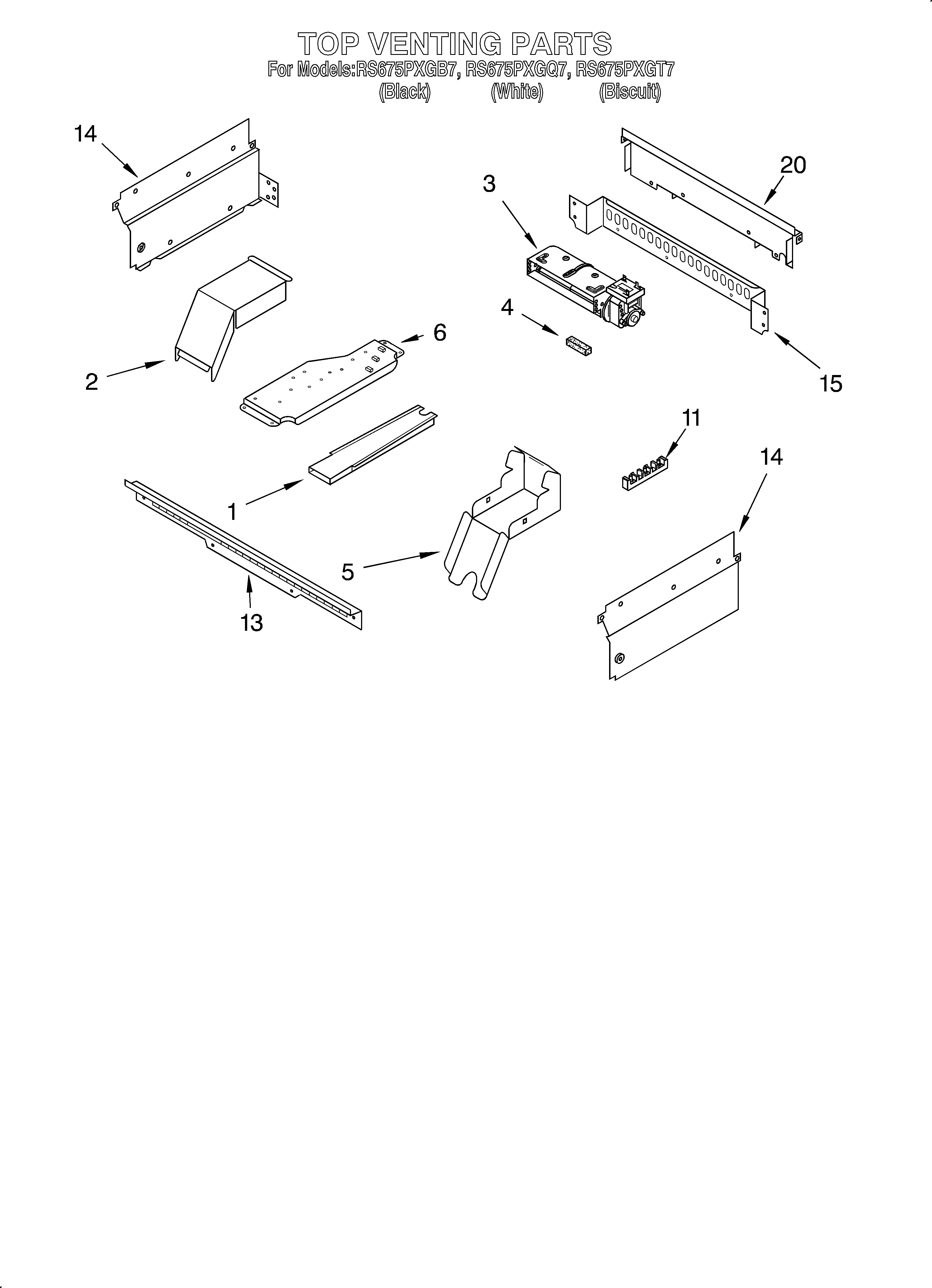 Whirlpool RS675PXGQ7 top venting/optional diagram