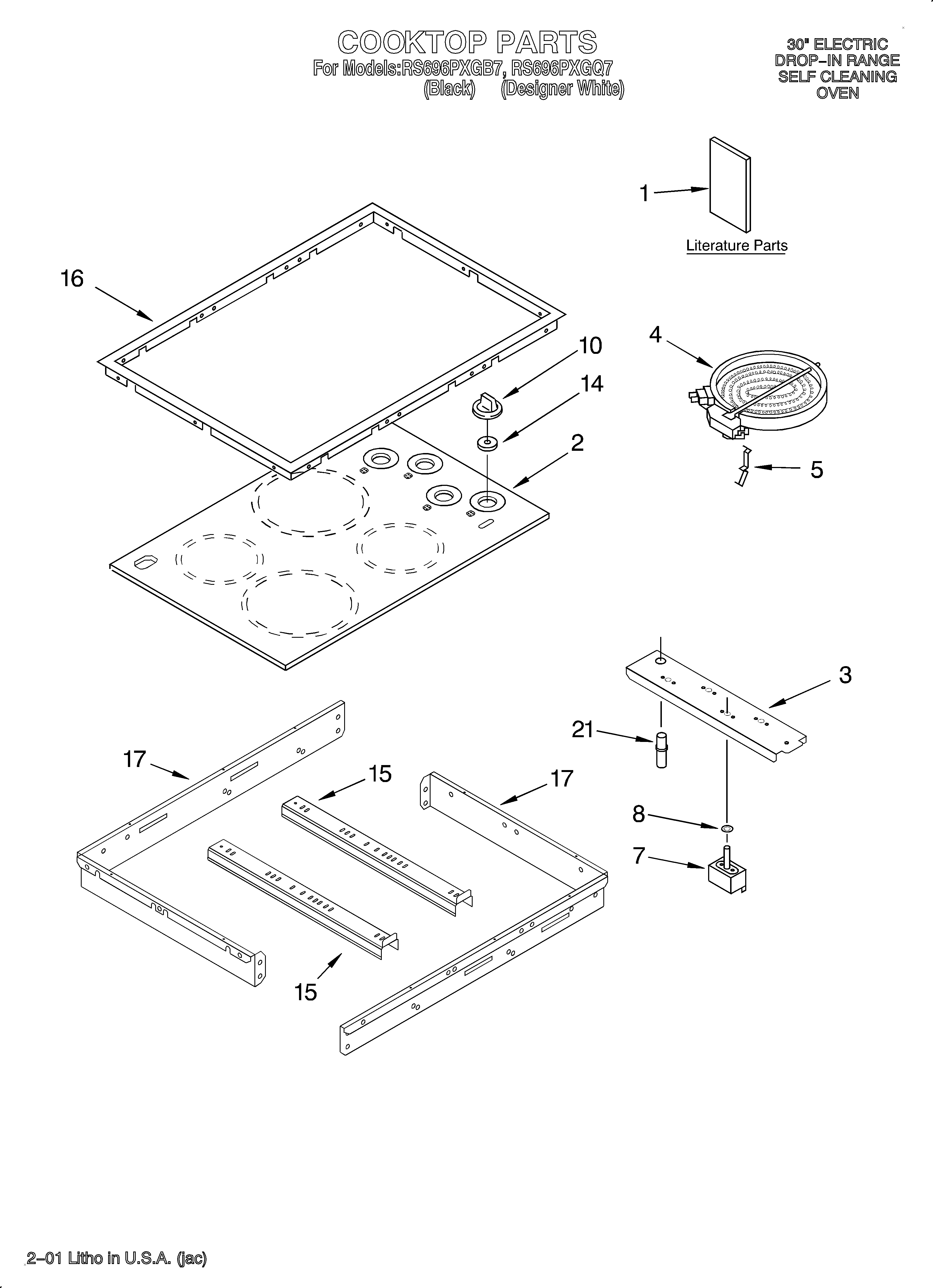 Whirlpool RS696PXGB7 cooktop/literature diagram