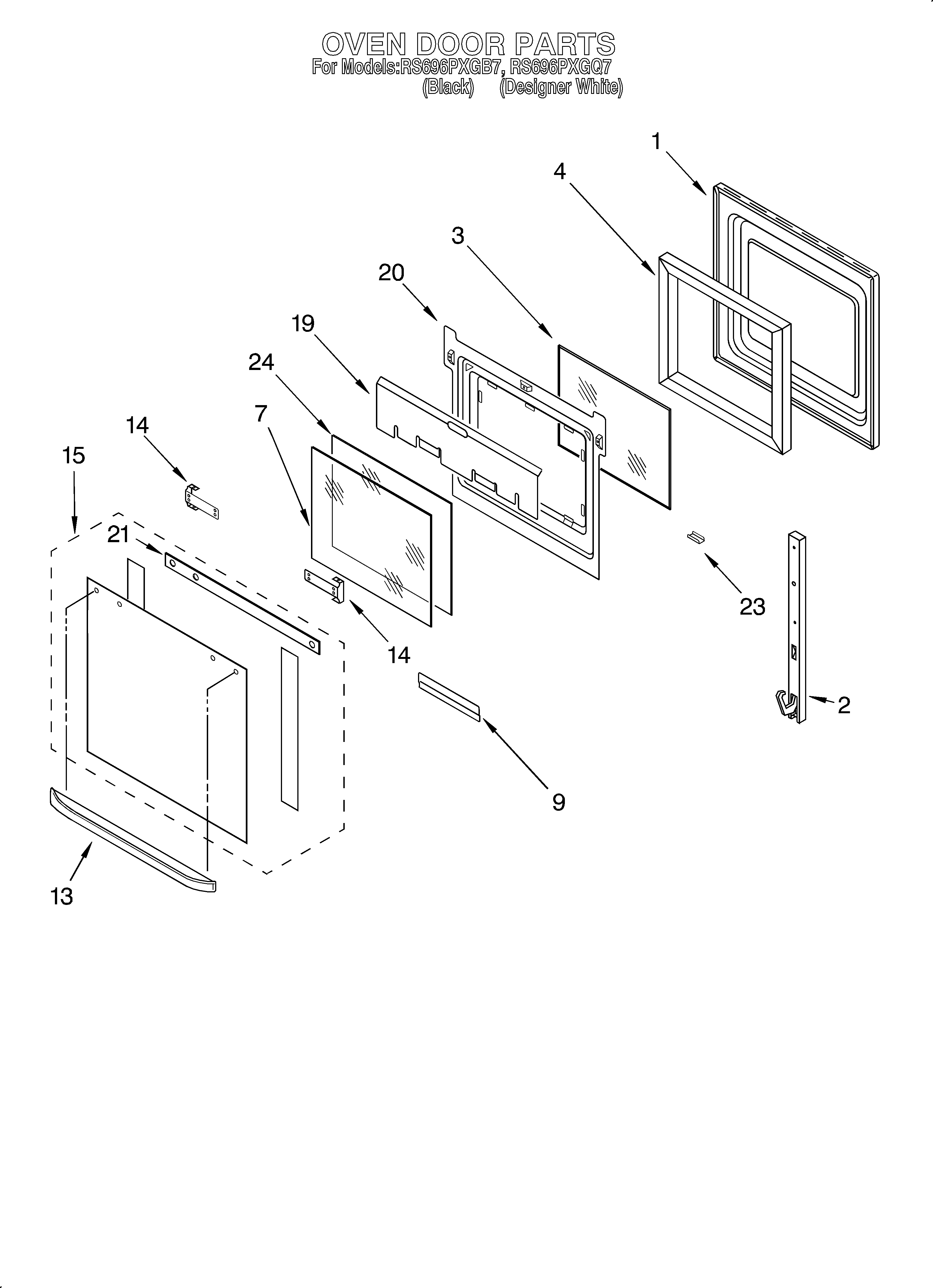Whirlpool RS696PXGB7 oven door diagram