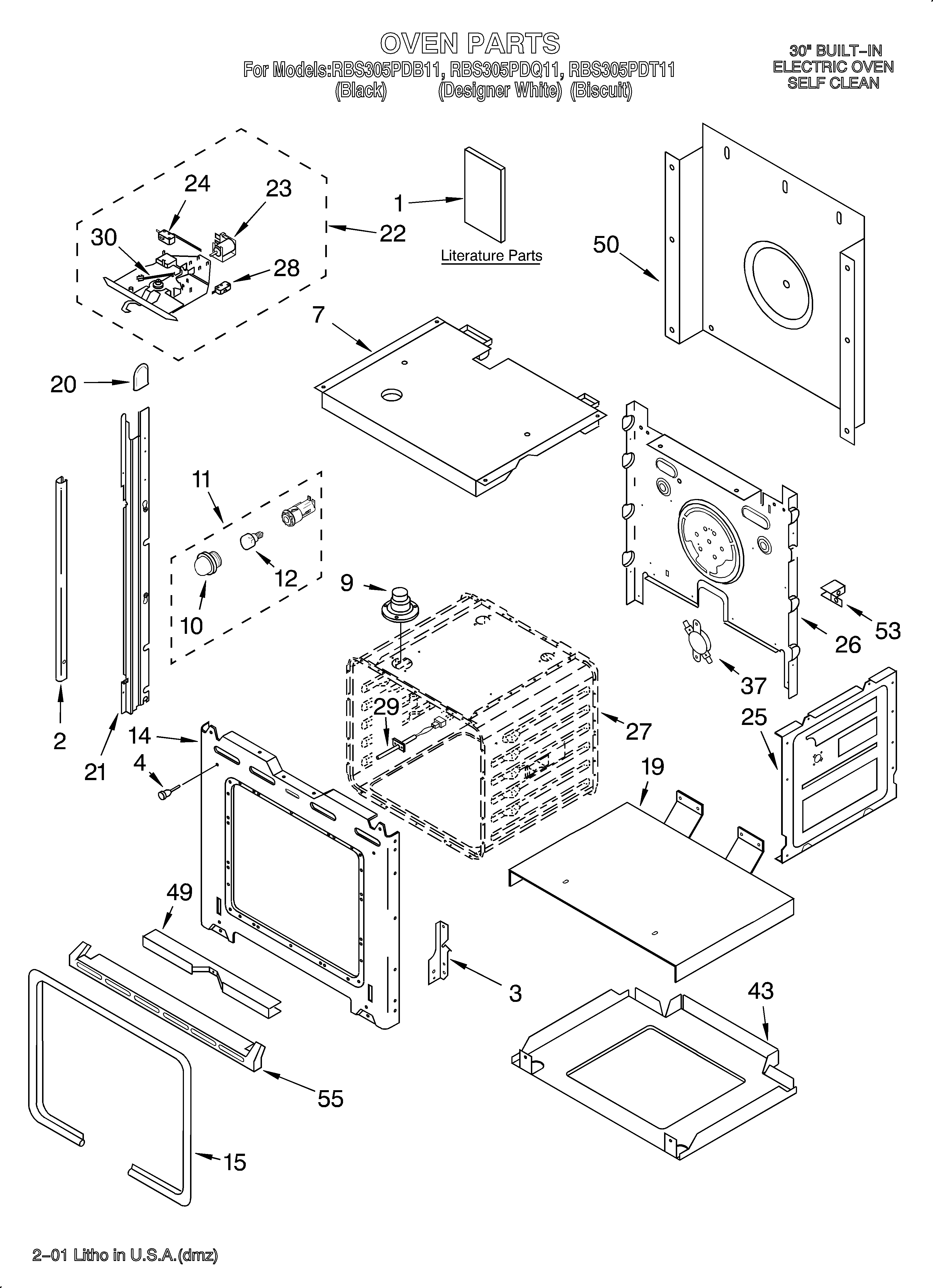 Whirlpool RBS305PDQ11 oven/literature diagram