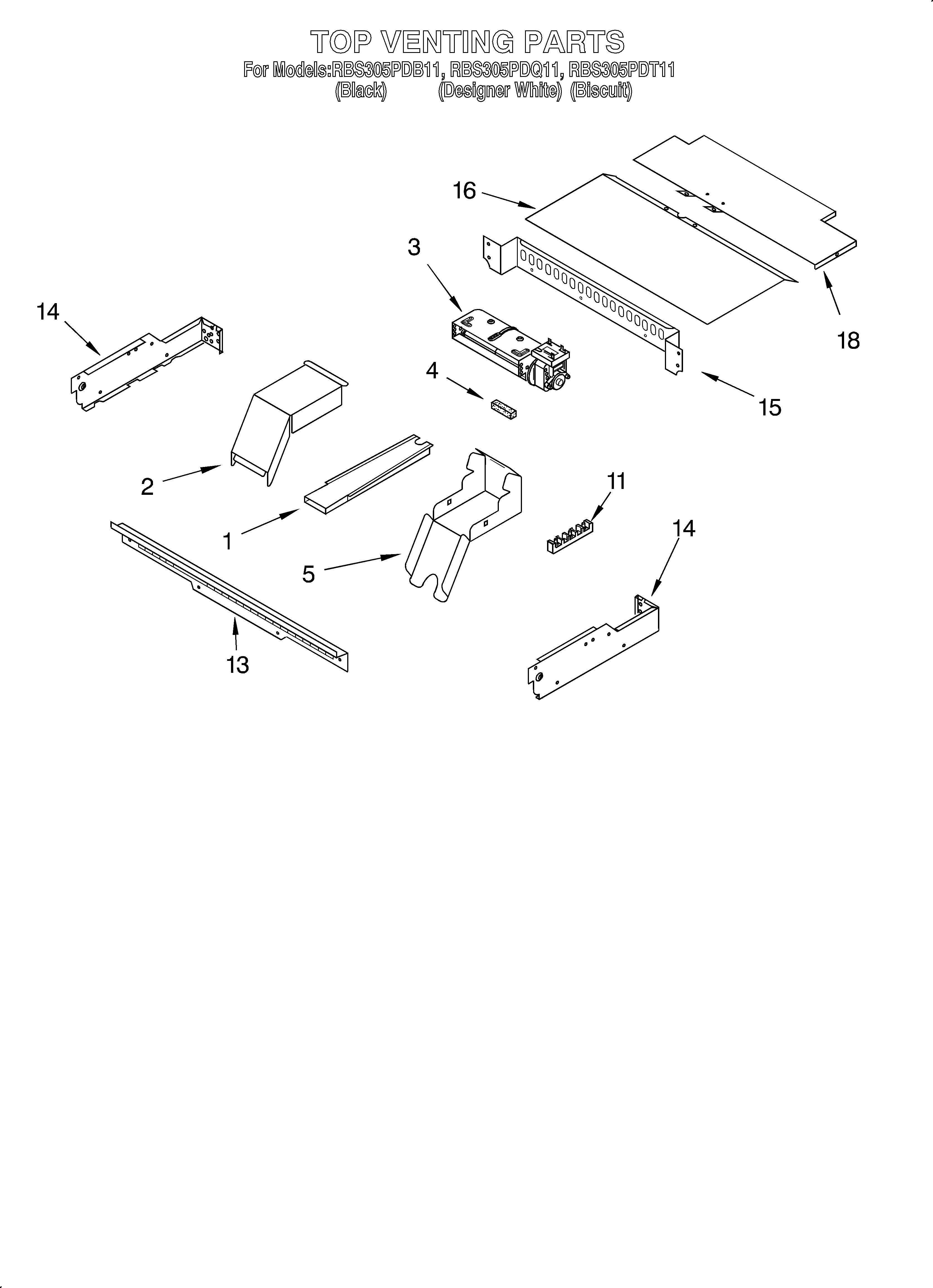 Whirlpool RBS305PDQ11 top venting/optional diagram