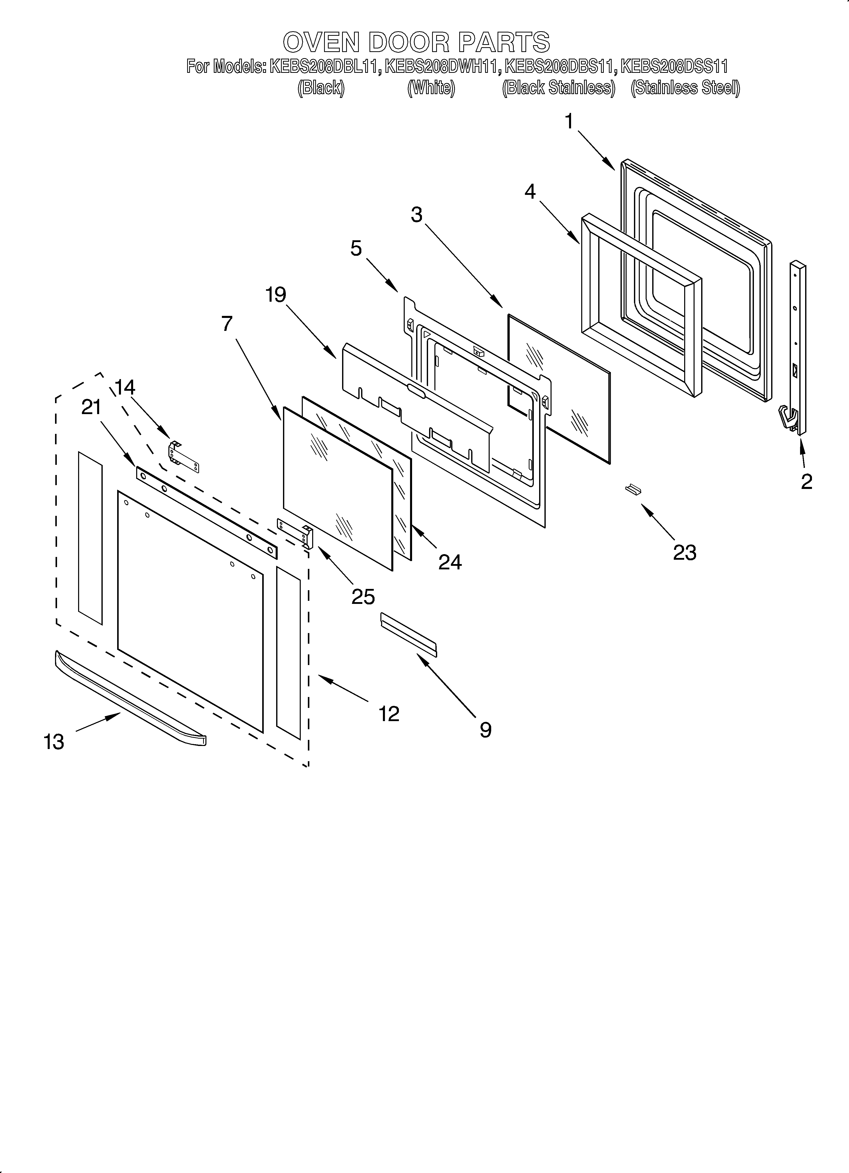 KitchenAid KEBS208DSS11 oven door diagram