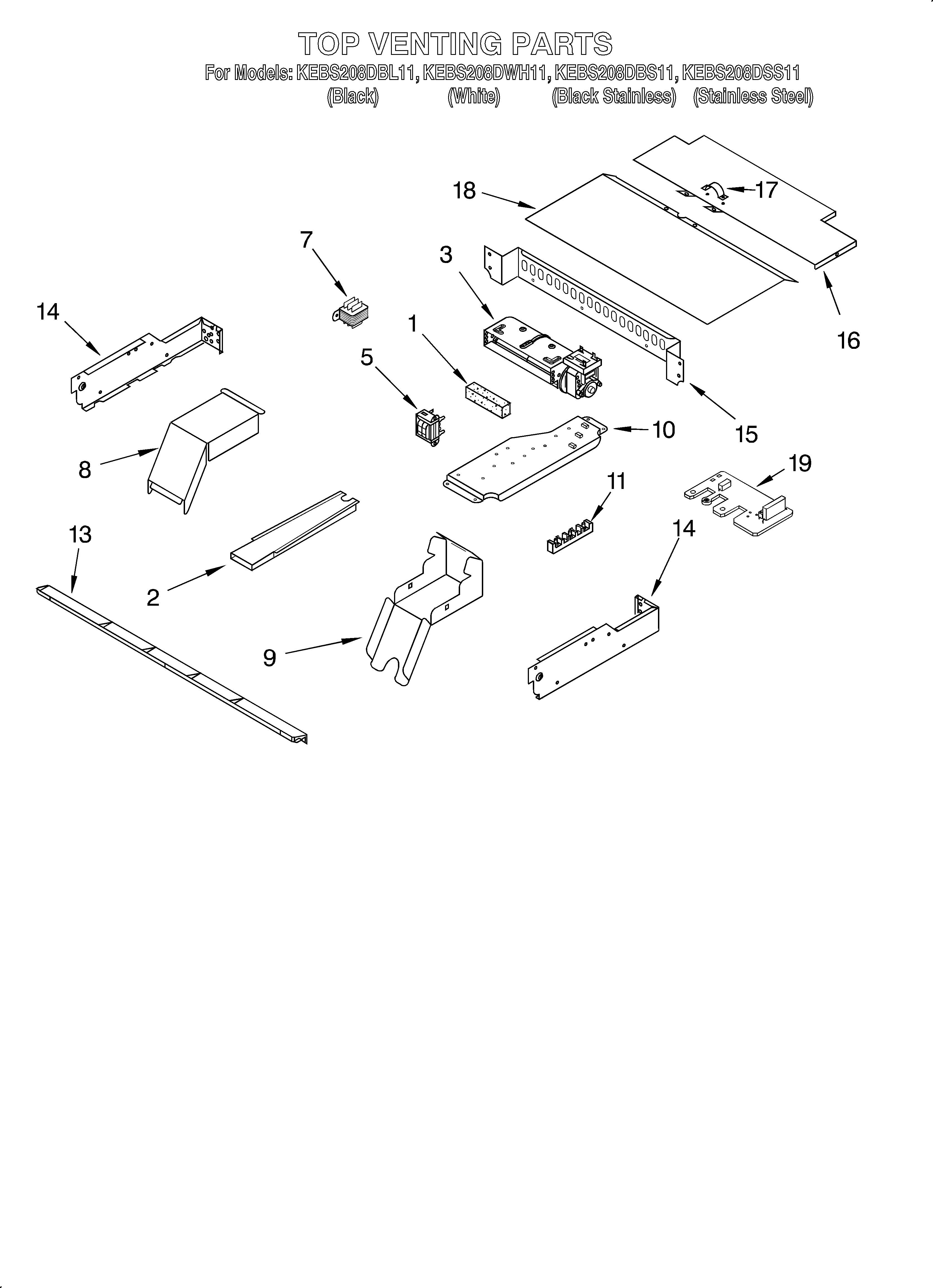 KitchenAid KEBS208DSS11 top venting/optional diagram