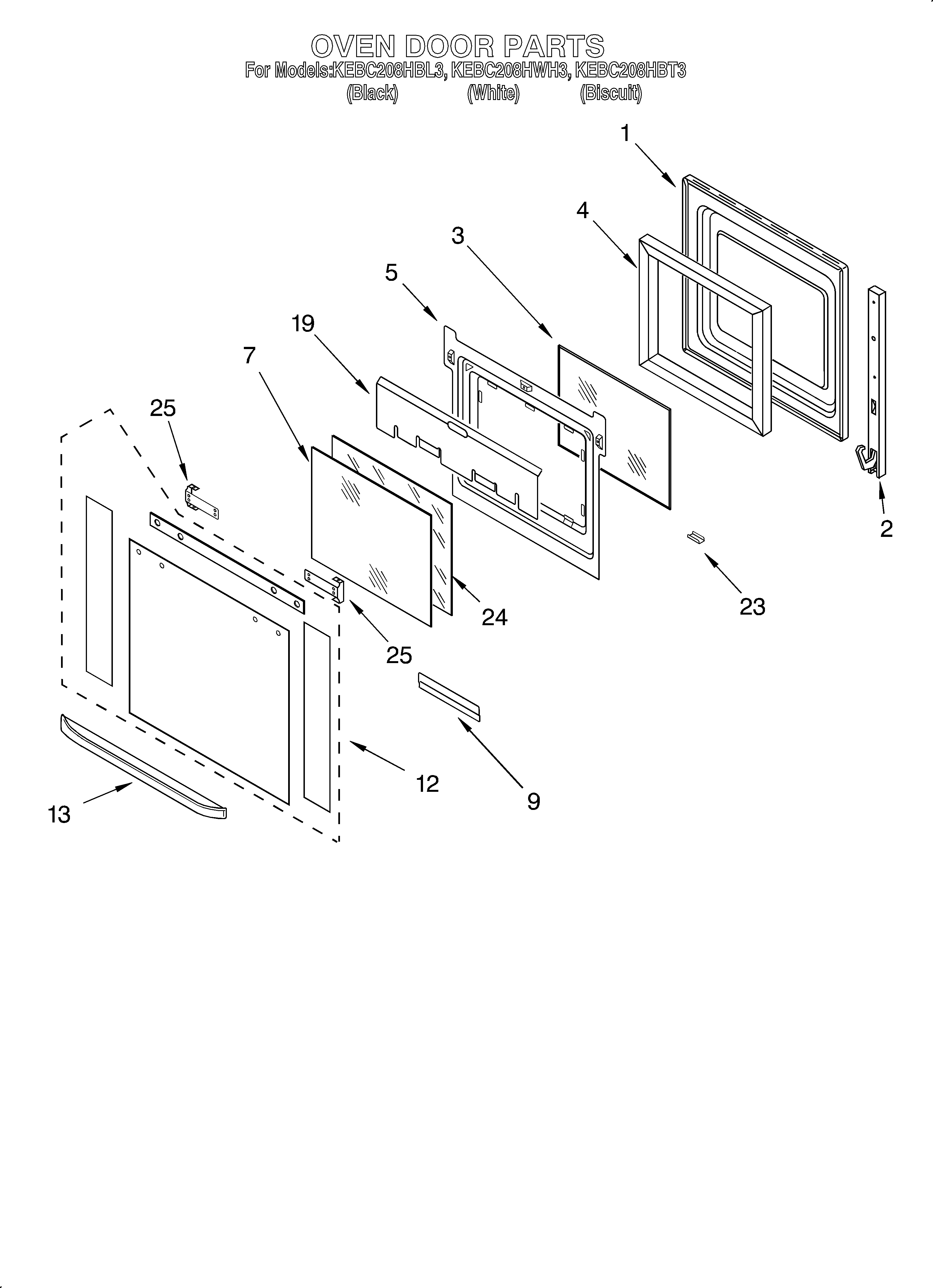 KitchenAid KEBC208HWH3 oven door diagram