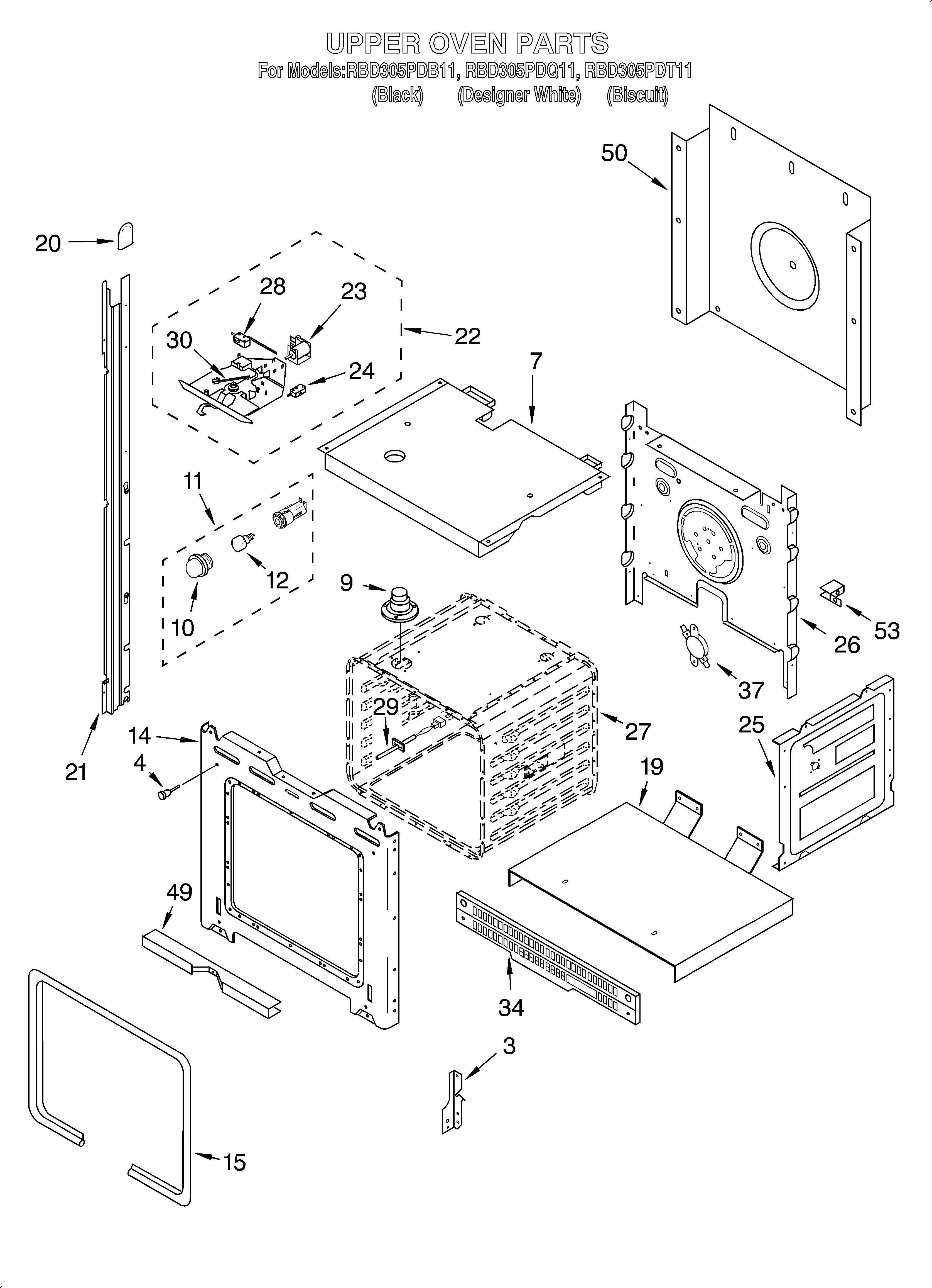 Whirlpool RBD305PDT11 upper oven diagram