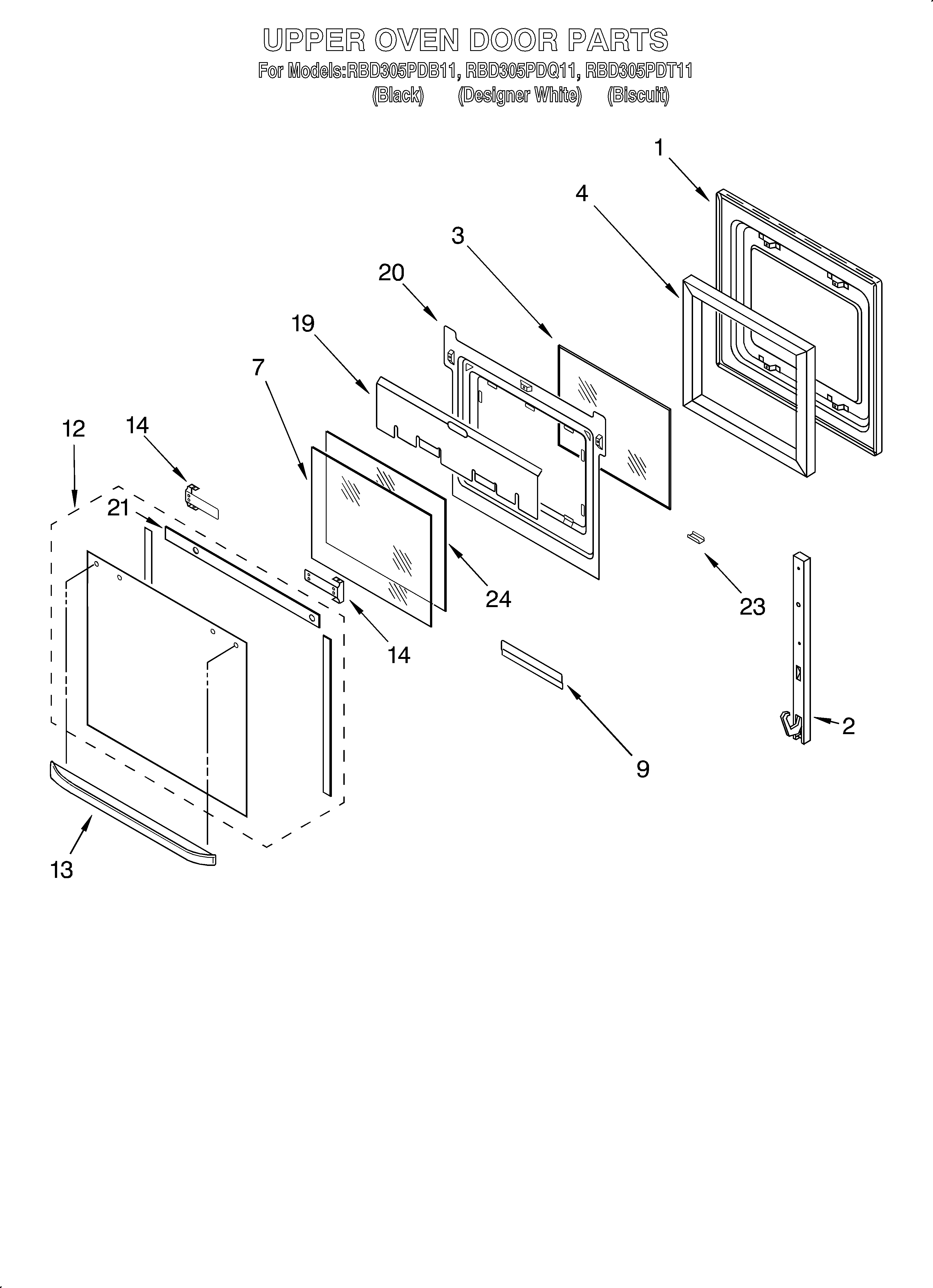Whirlpool RBD305PDT11 upper oven door diagram