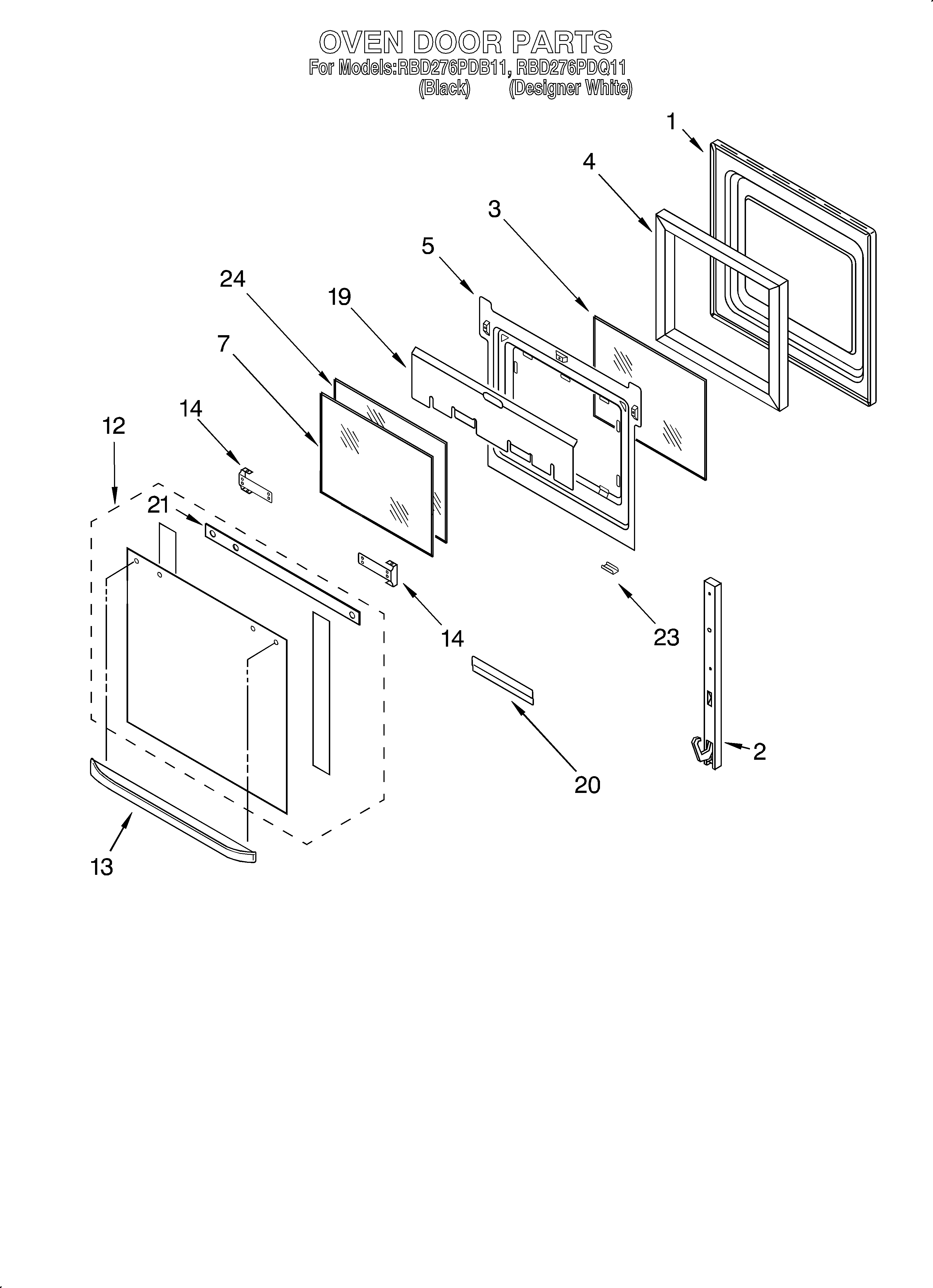 Whirlpool RBD276PDQ11 oven door diagram