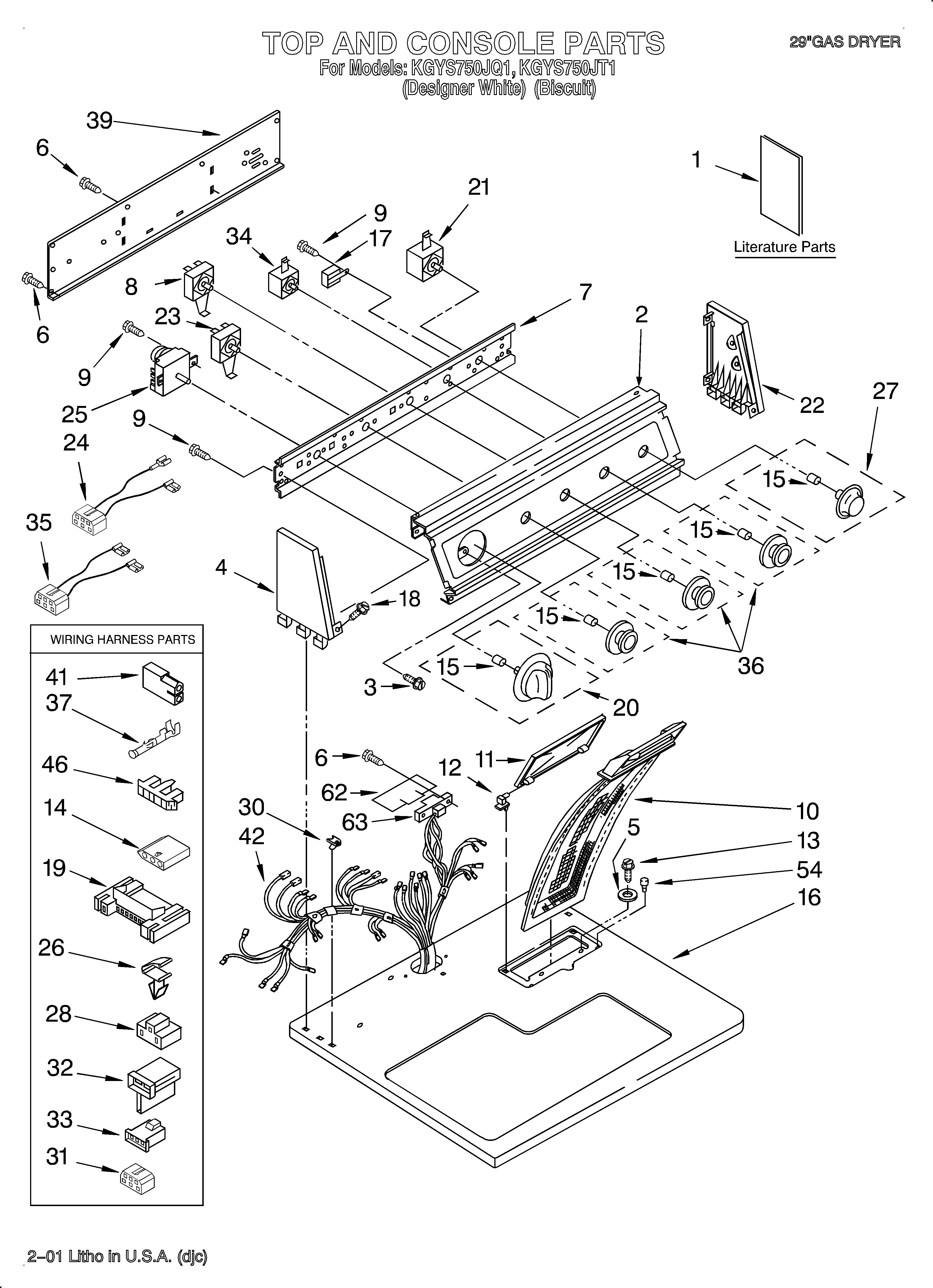 KitchenAid KGYS750JQ1 top and console/lit/optional diagram