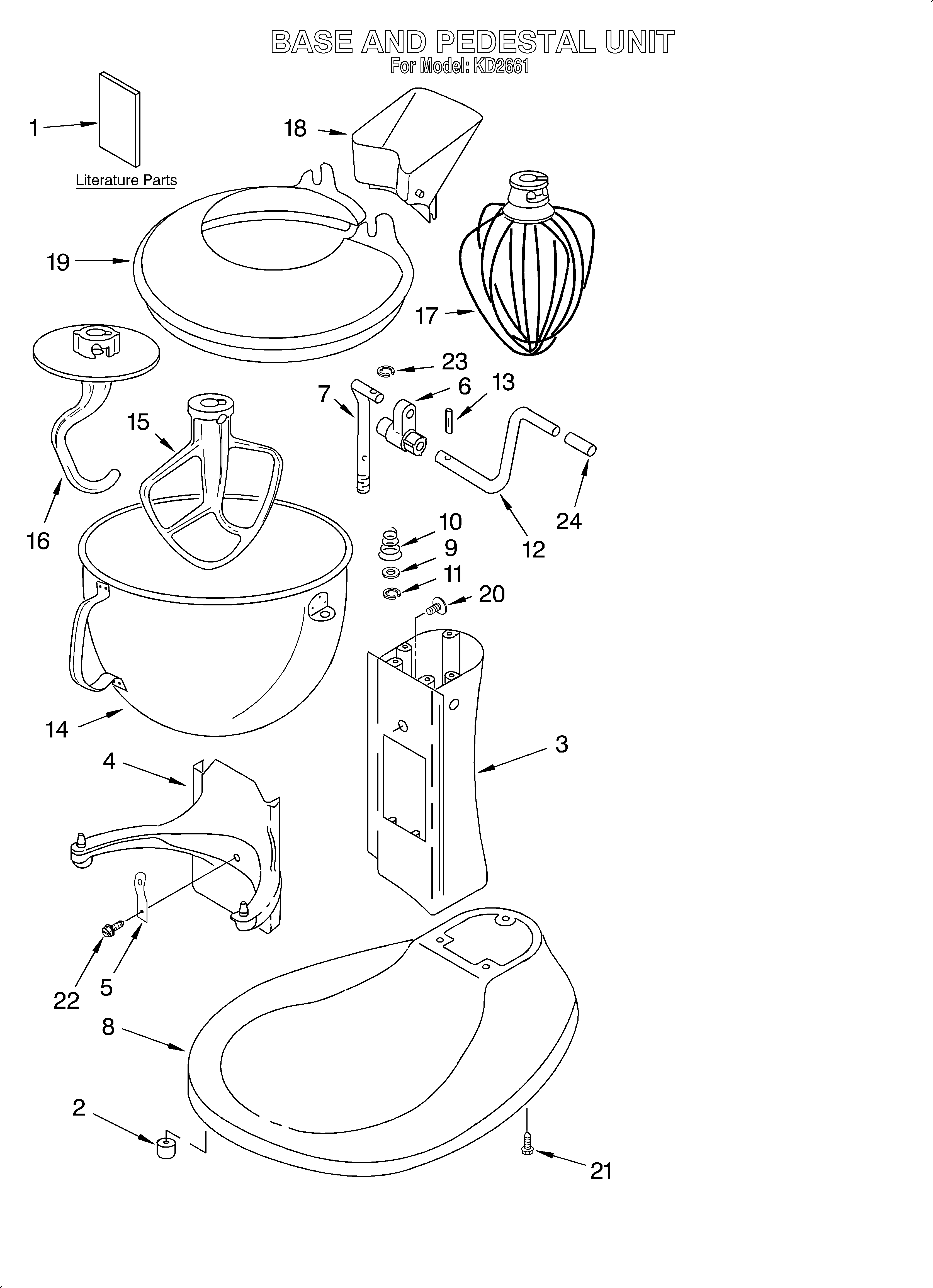 KitchenAid KD2661 base & pedestal/literature diagram
