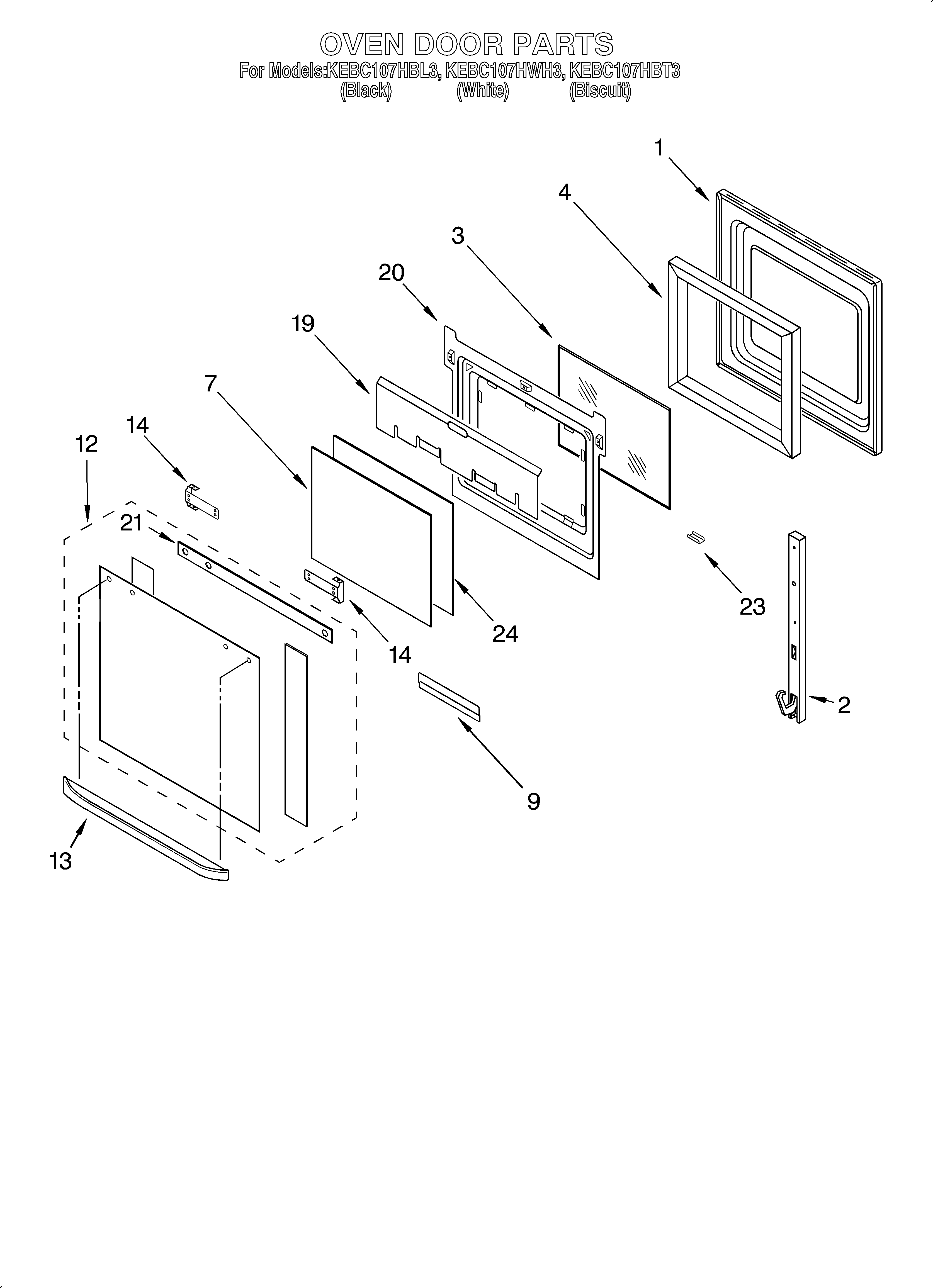 KitchenAid KEBC107HWH3 oven door diagram